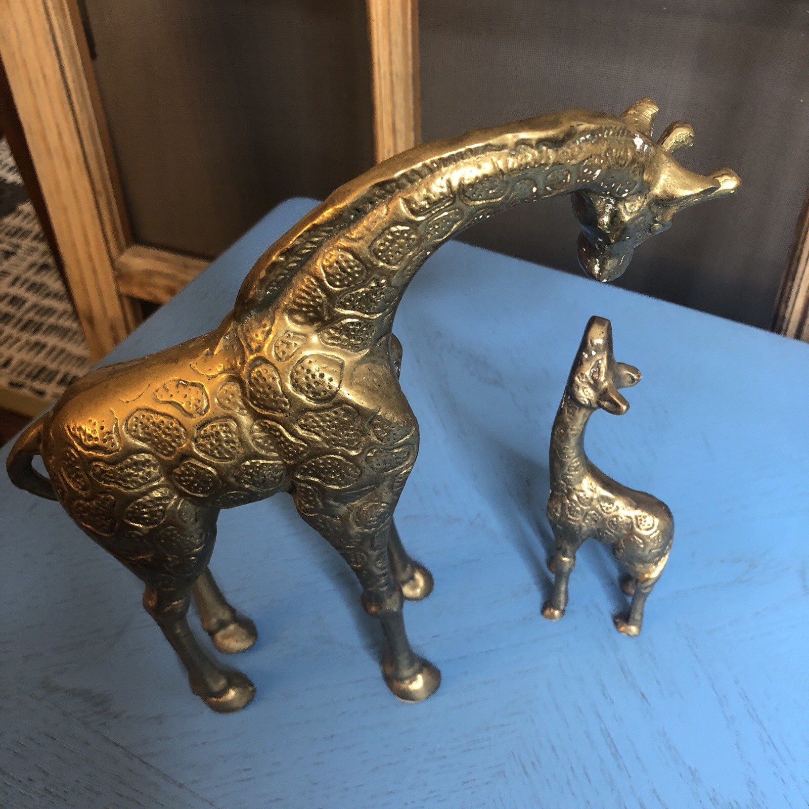 Brass Giraffe Statue Figurines, Mom & Baby * and 5 Inches Tall , Felt on Feet