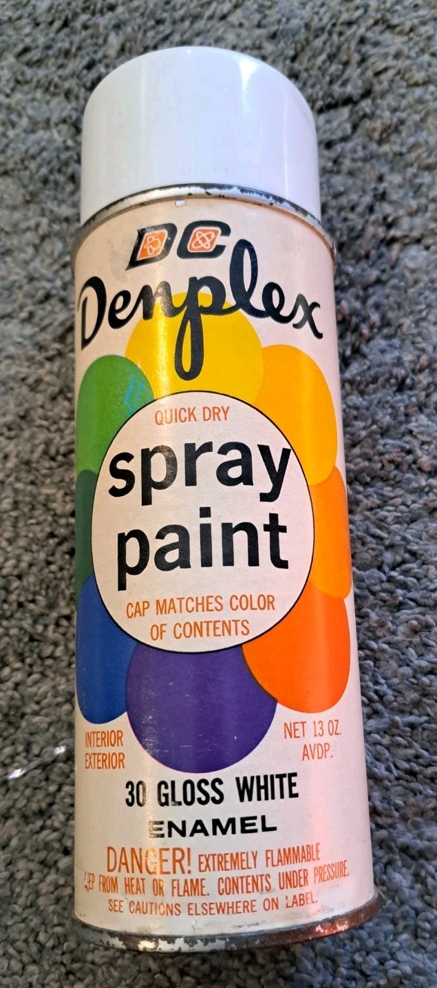 Vintage Denplex Gloss White Enamel Spray Paint Can Paper Label Denniston Chem.