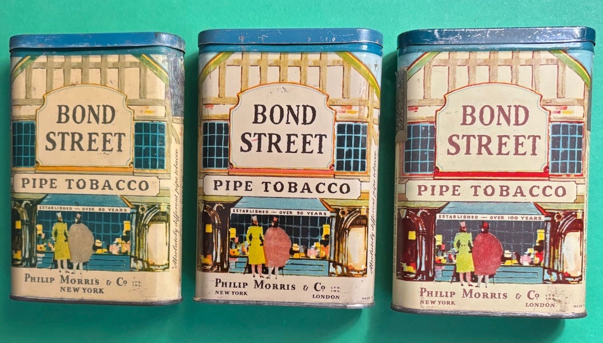3 Bond Street Vintage Pocket Tobacco Tins 80 90 100 Years all 3 version RARE