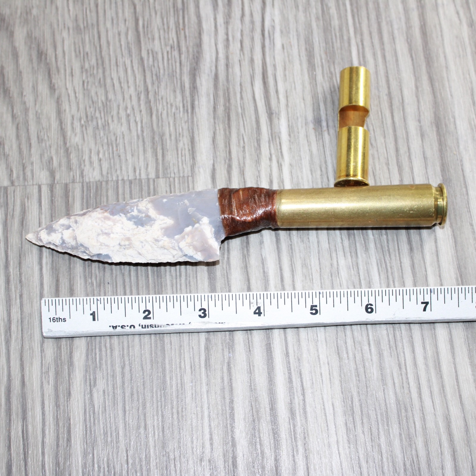 50 Cal Shell Casing Handle Stone Blade Ornamental Knife #23752 Mountain Man K