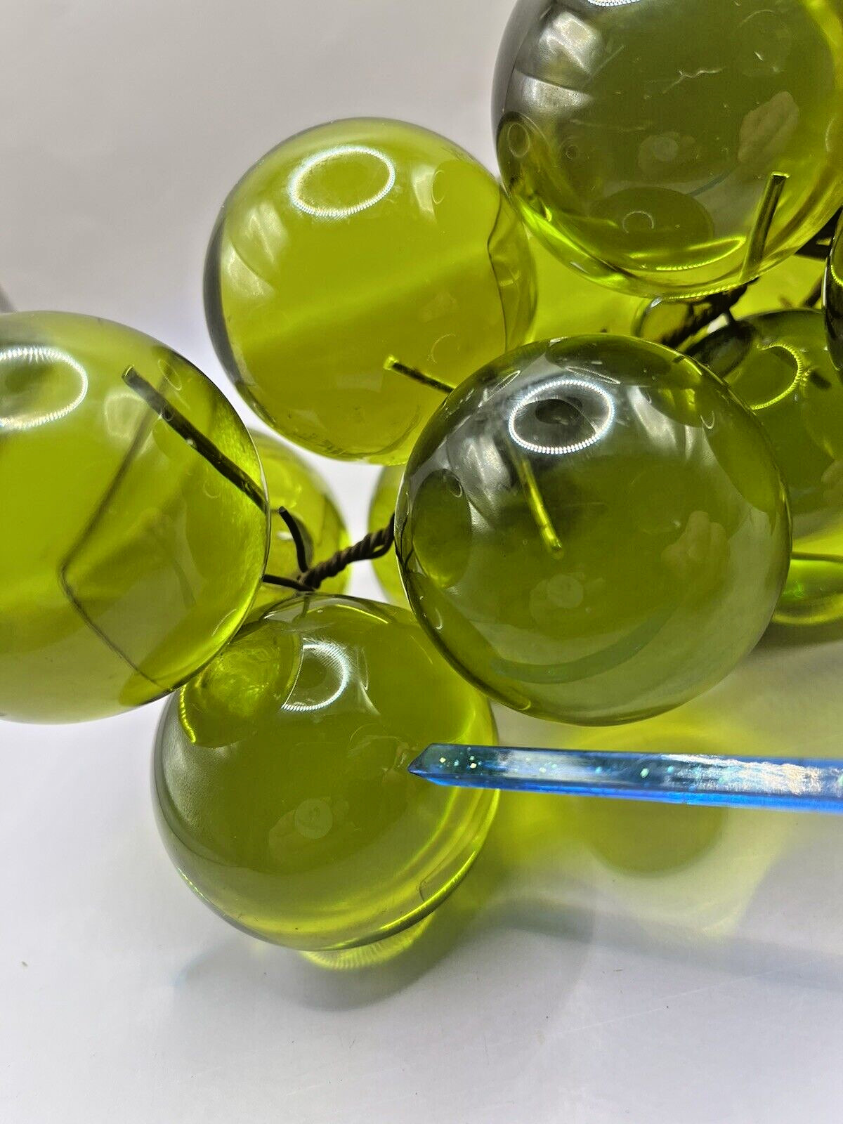Lucite Acrylic Grapes Cluster Olive Green Driftwood Stem 11.75″ VTG MCM Decor