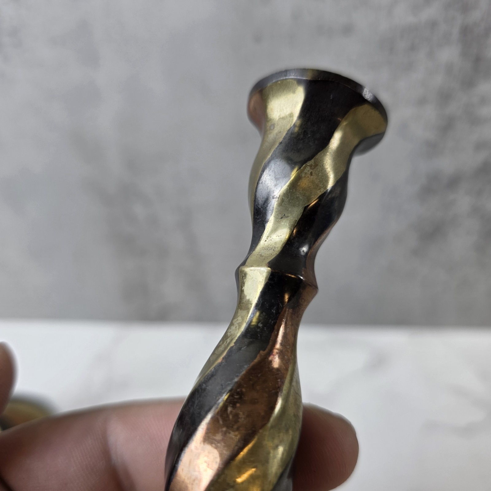 Mid Century 5” Swirl Spiral Twist Patina Candlestick Holder Set Pair Vtg