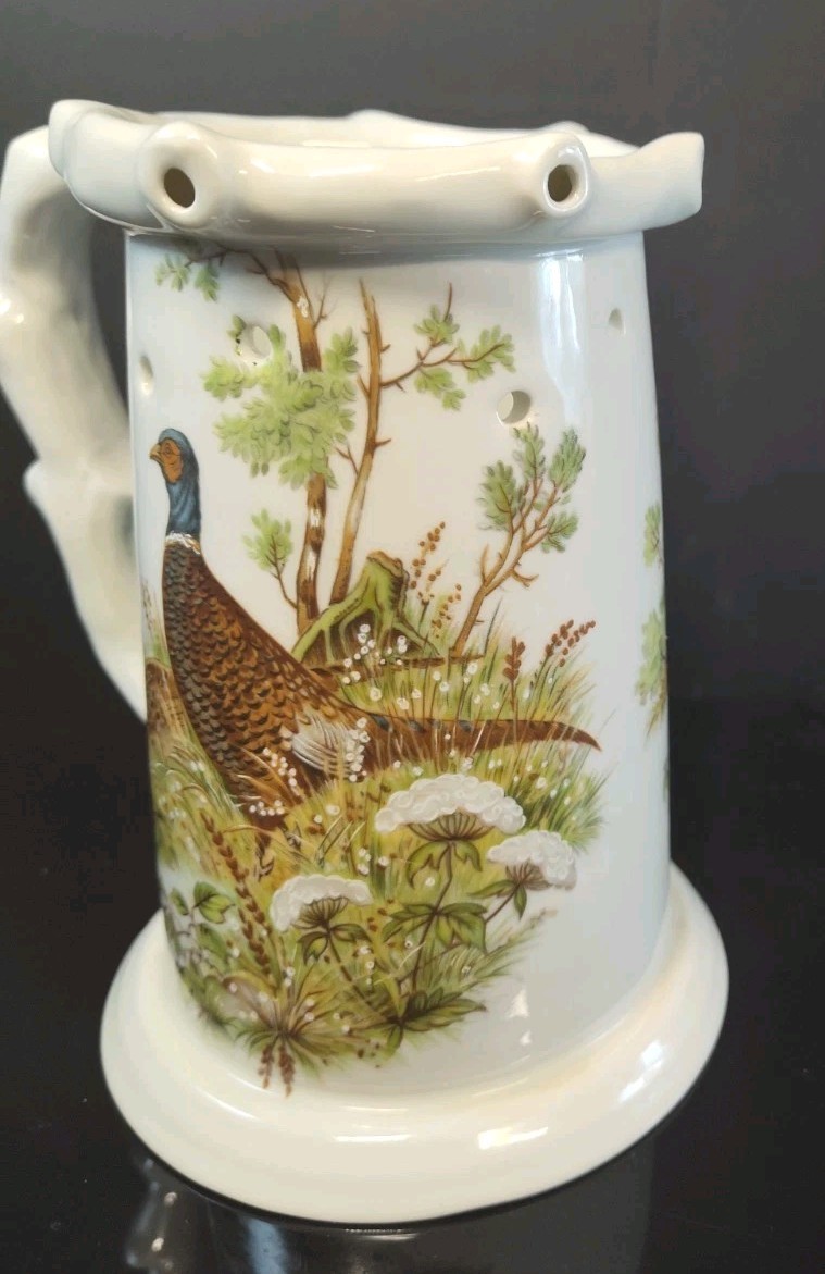 Vintage Lithophane Hidden Risque Woman Puzzle Beer Stein Trick Mug Pheasant