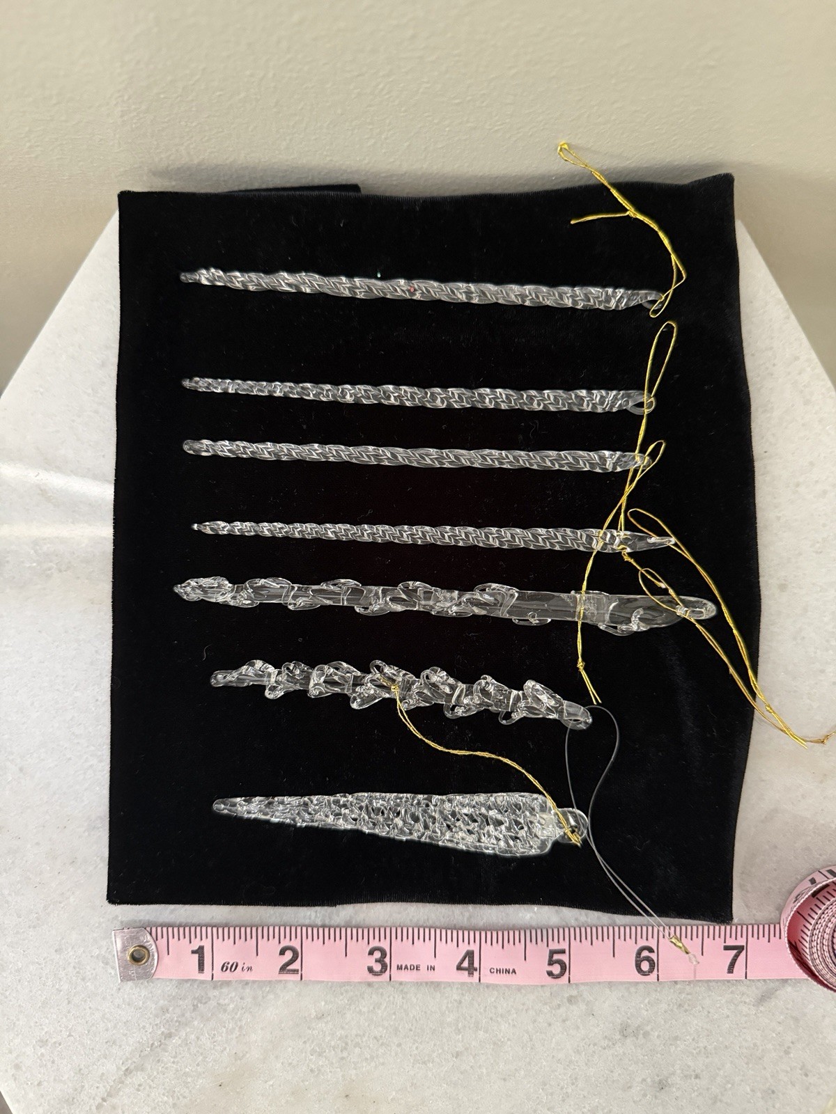 Set Of Seven (7) Glass Icicle Ornaments. Christmas Tree Ornaments. Taiwan