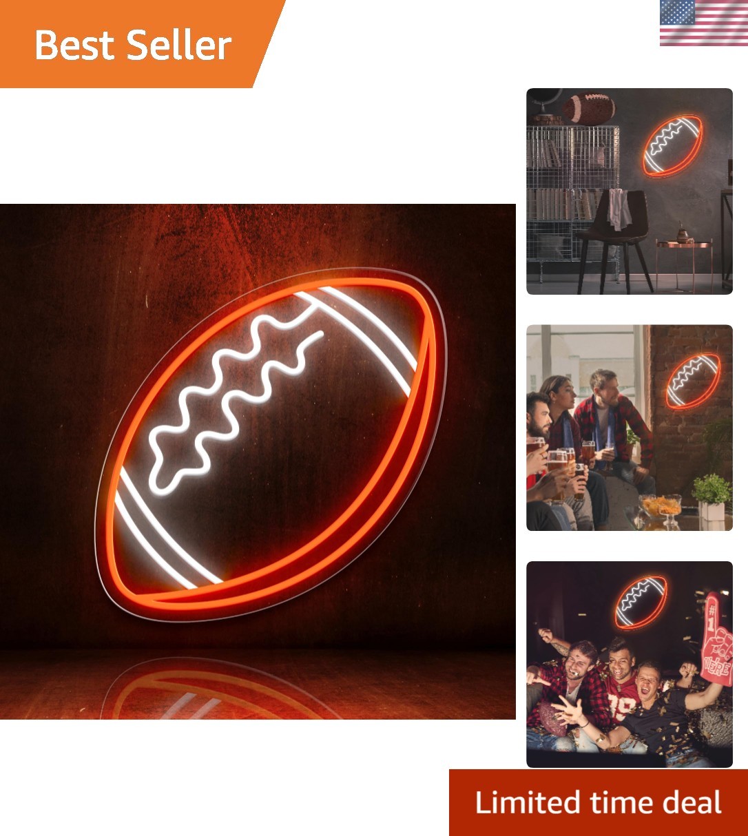 Energy-Efficient Football Neon Light – 12.6″ Wall Decor for Sports Lover