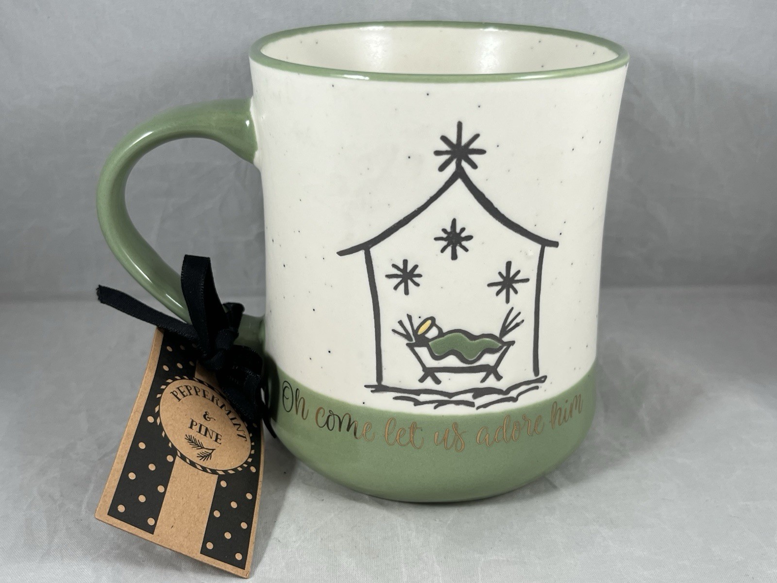 Peppermint & Pine Baby Jesus Come Let Us Adore Him Mug Hand Painted NEW