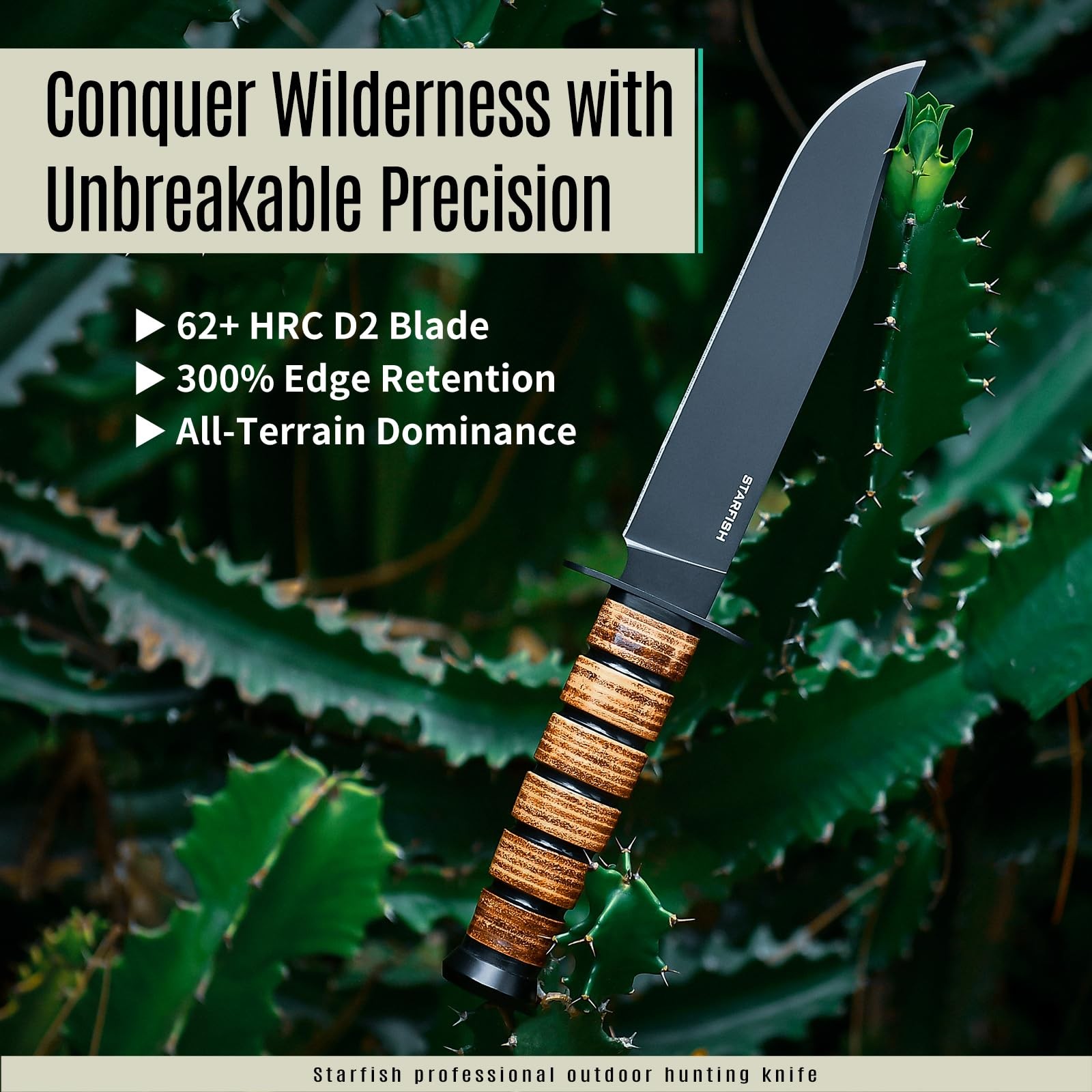 STARFISH Fixed Blade Knife, 7.0” DC53 Steel Blade with Black Titanium Coating…