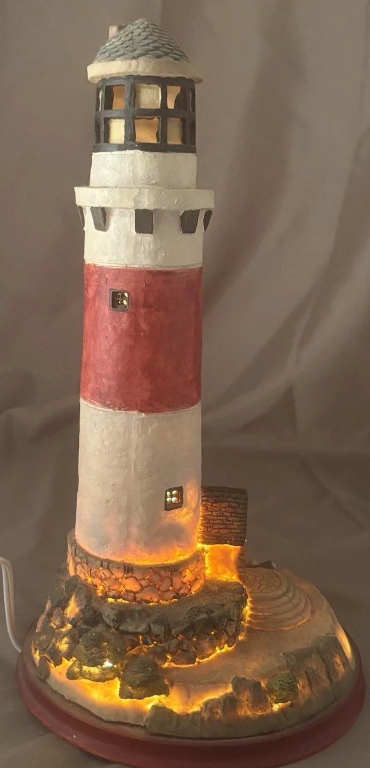 Lighted Lighthouse Tabletop Night Light Nautical Home Decor Resin 12.5″ x 7.25″