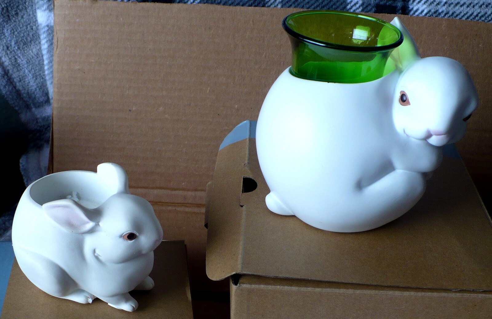 PARTYLITE NATURE’S LOVE MAMA & BABY BUNNY CANDLE HOLDERS #P91467 & P91468 NIB.