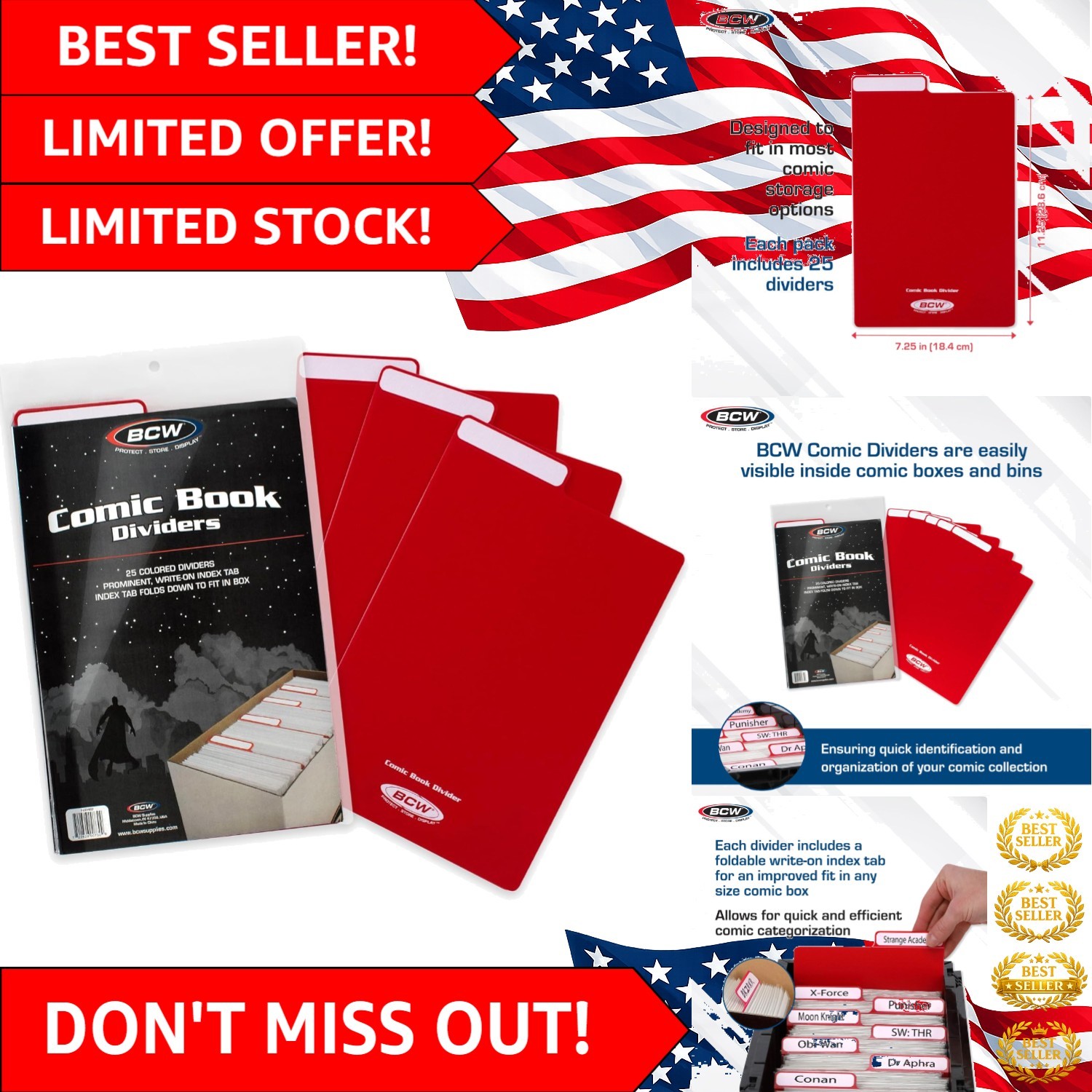 Effortless Comic Organization – 25 Pack Archival Red Dividers with Write-On Tabs