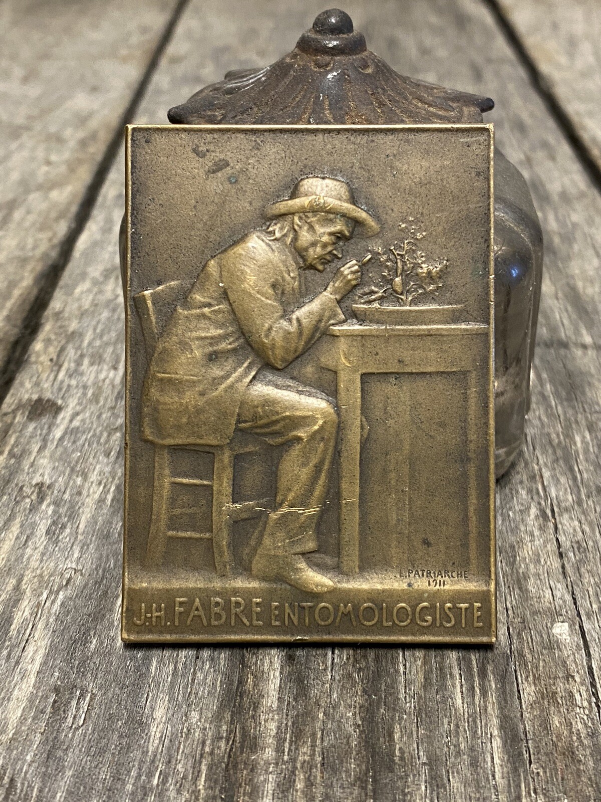 ANTIQUE Scarce France 1911 J.H Fabreentomologistic Bronze Plaque L. Patriarche