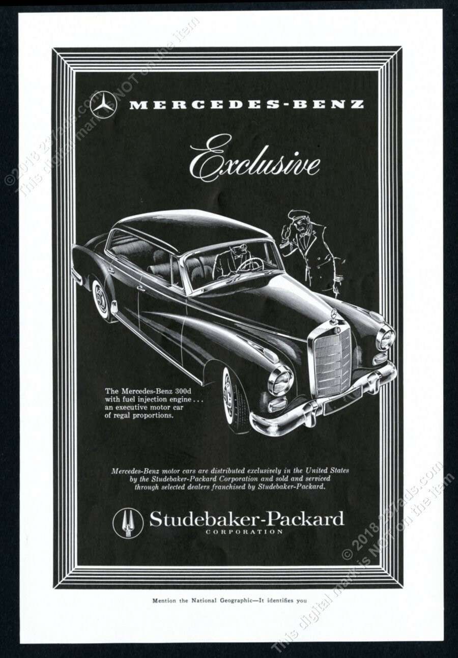 1958 Mercedes Benz 300 d 300d sedan elegant woodcut art vintage print ad 2
