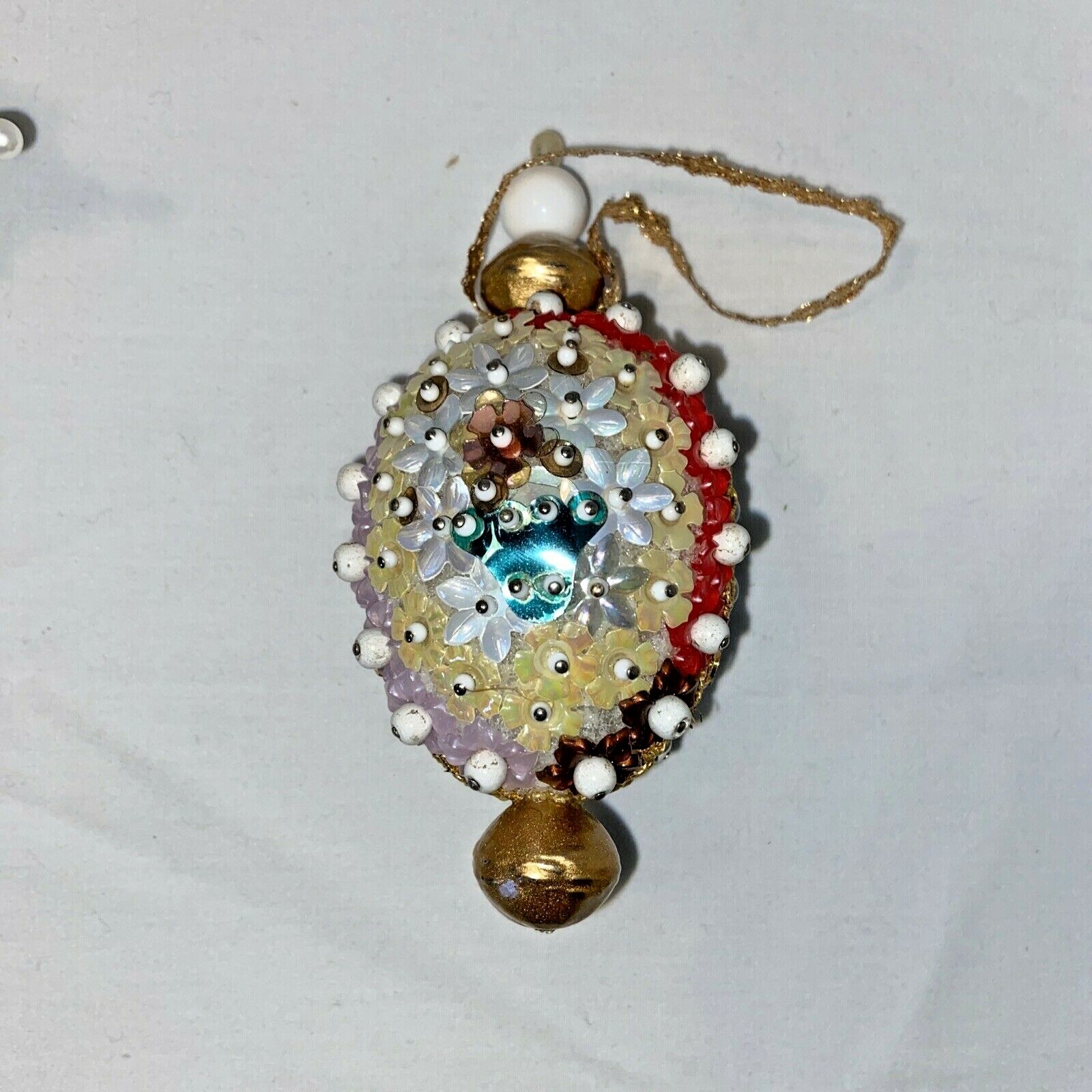 Vintage Christmas Easter Handmade Beaded Sequins 8 Push Pin Egg Ball Ornaments