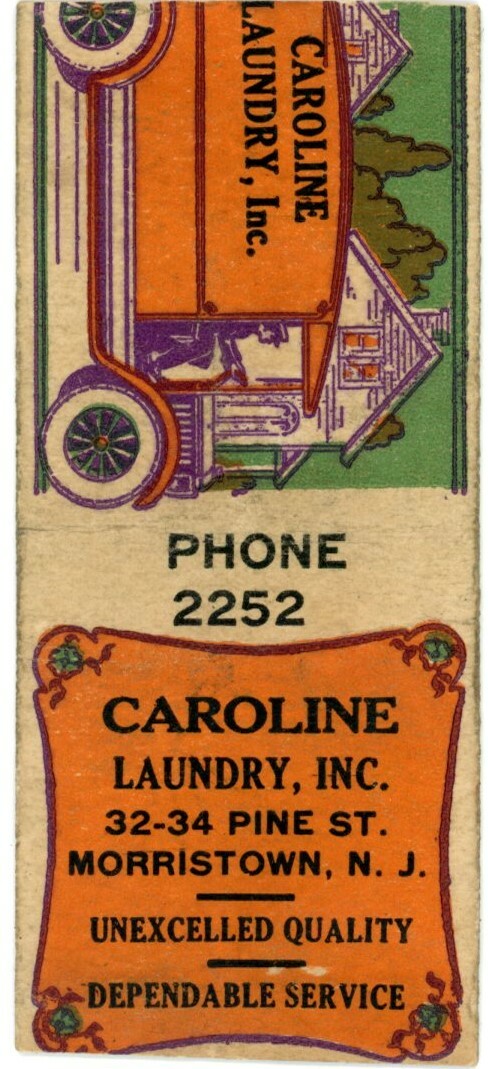 Caroline Laundry, Inc. Morristown NJ Vintage Matchbook Cover Pre-1940s
