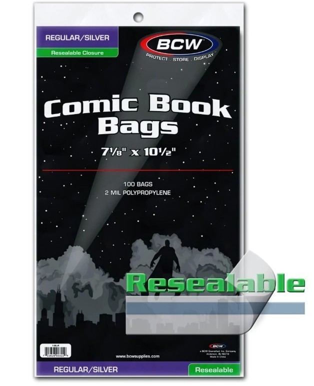 (1000) Case of BCW Resealable Silver/Regular Comic Book Bags 7⅛” X 10½”