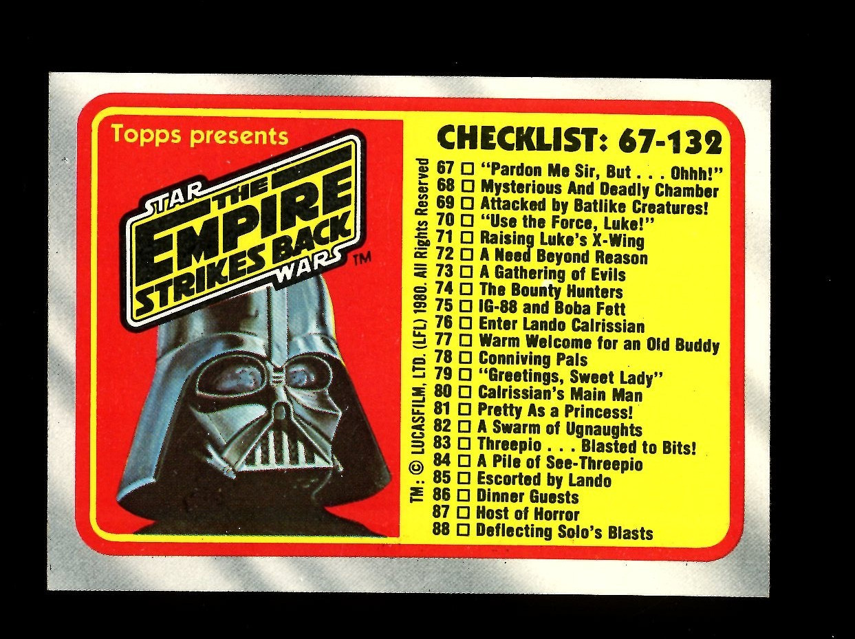 1980 TOPPS STAR WARS THE EMPIRE STRIKES BACK #132 CHECKLIST 67-132 QTY