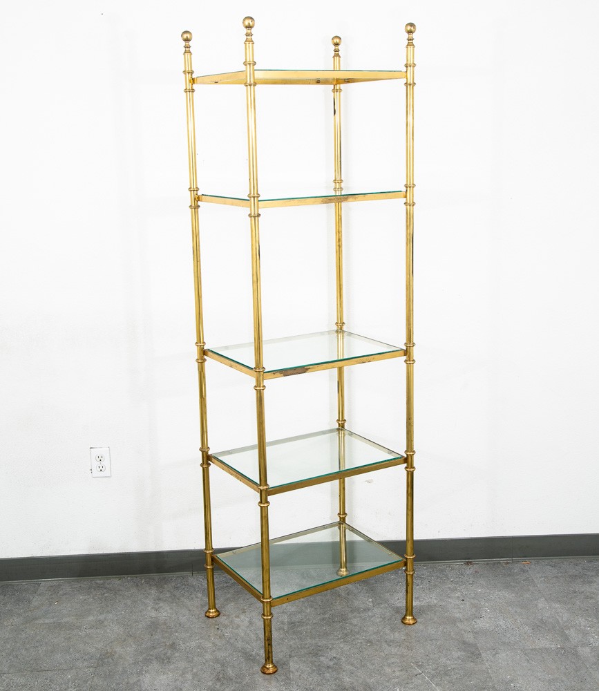 Mid Century Modern Display Cabinet Etagere Compact Brass Glass Shelving Unit