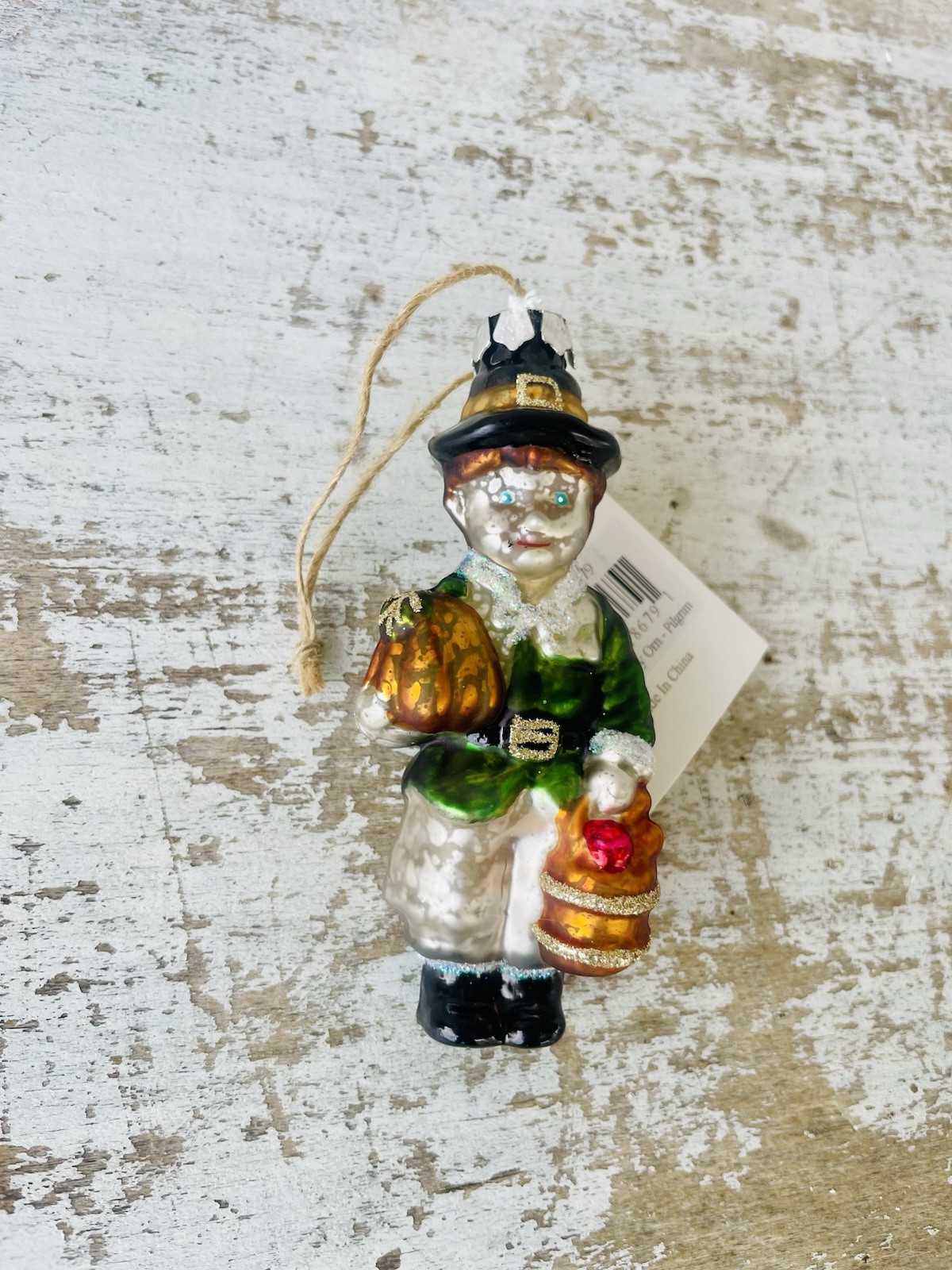 Glass Pilgrim Boy Ornament Thanksgiving Fall Decor