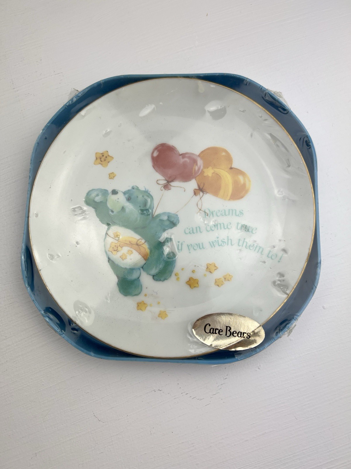Vintage 1984 Care Bears 6.25” Porcelain Plate Wish Bear Made In Japan Gold Rim
