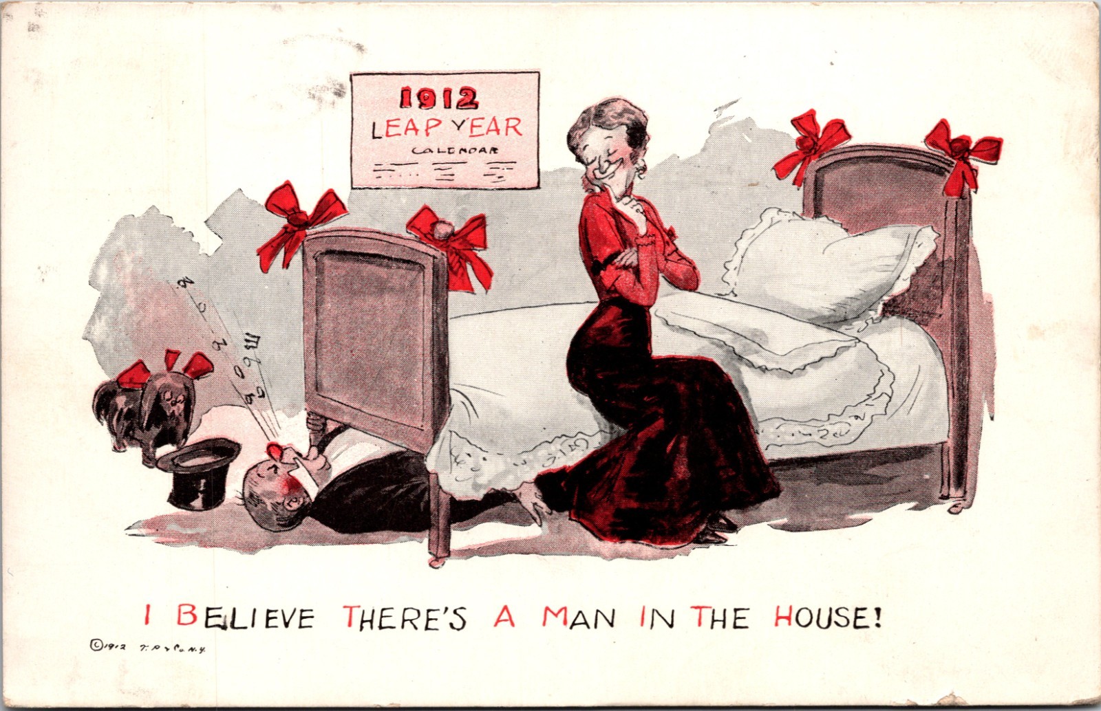 Leap Year 1912 There is a Drunk Man In the House Comic DB Postcard XF12