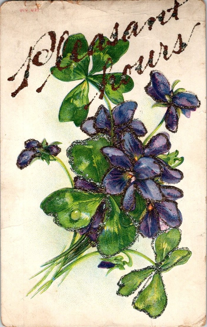 Vintage Embossed Violet Floral Postcard Printed in Germany with Glitter