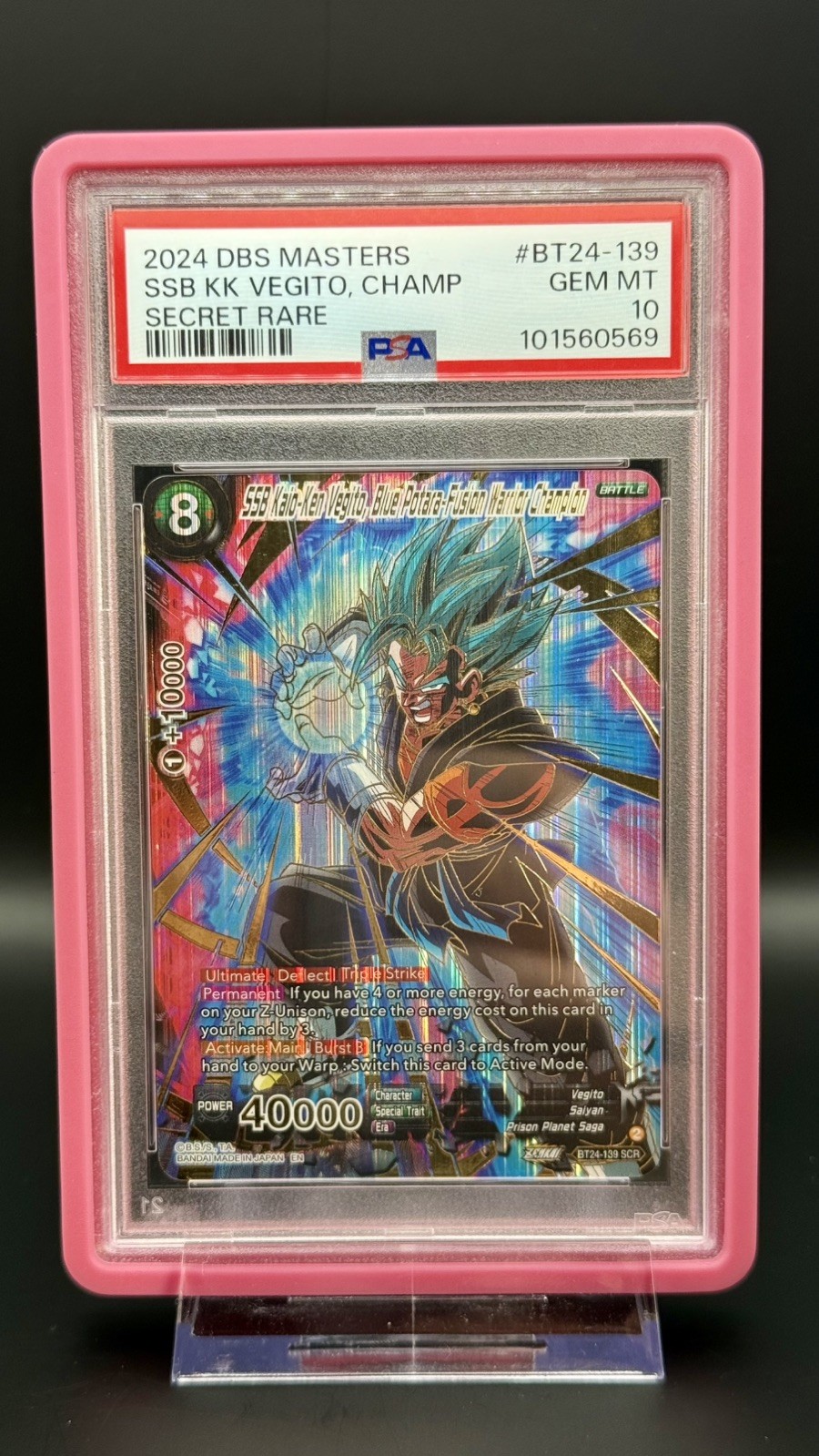 PSA 10 SSB Kaio-Ken Vegito, Blue Potara-Fusion Warrior Champion SCR BT24-139
