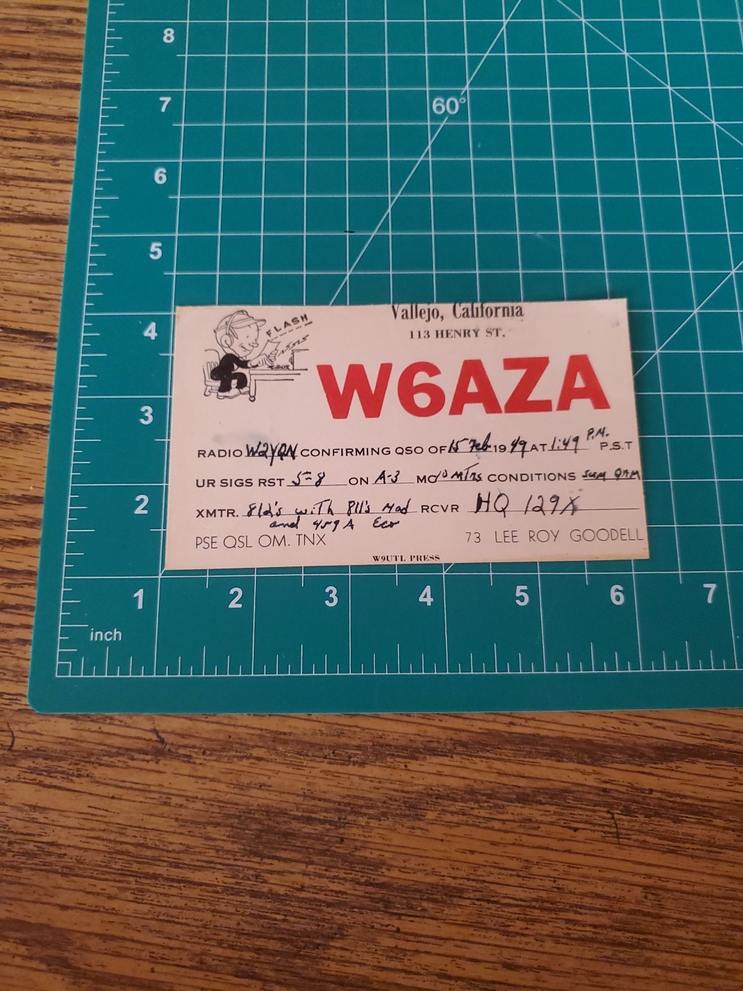Vintage Ham Amateur Radio Card Postcard 1949 Vallejo California W6AZA