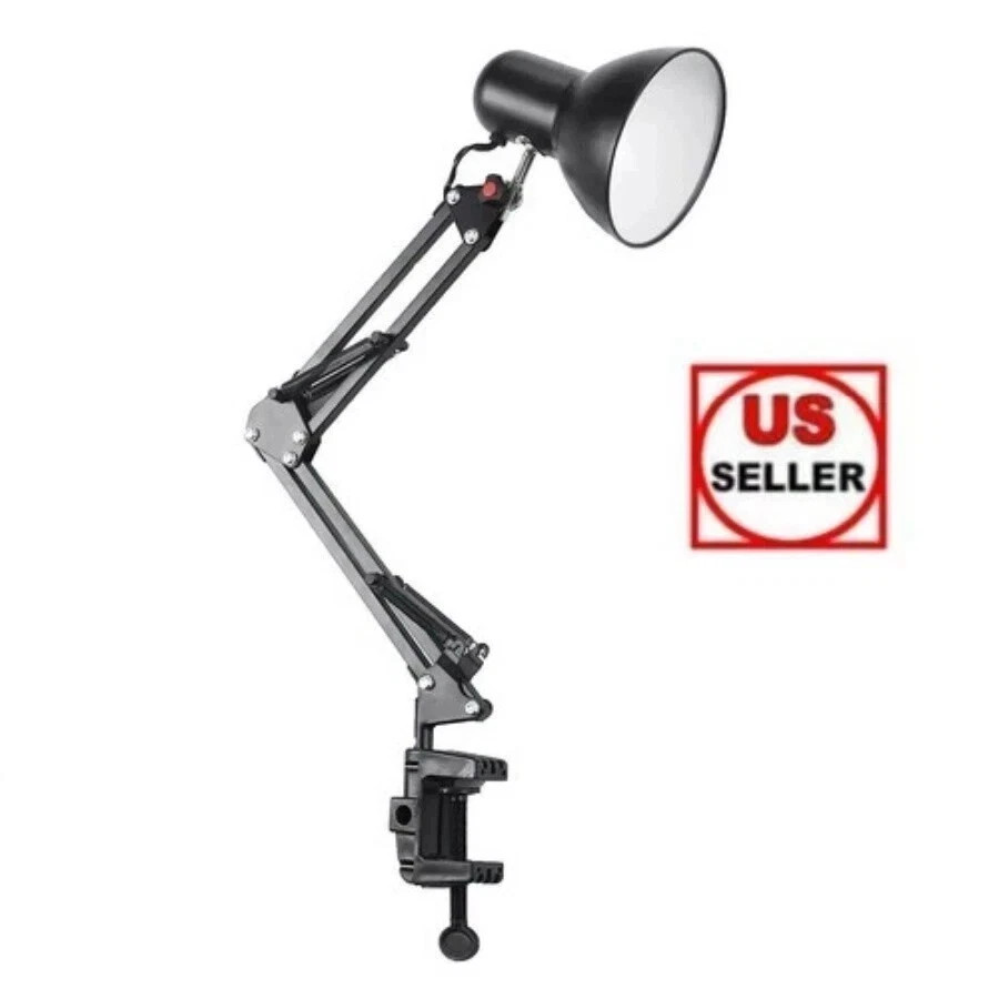 Metal Adjustable Swing Arm Desk Lamp, Eye-Caring Study Desk Lamps Black