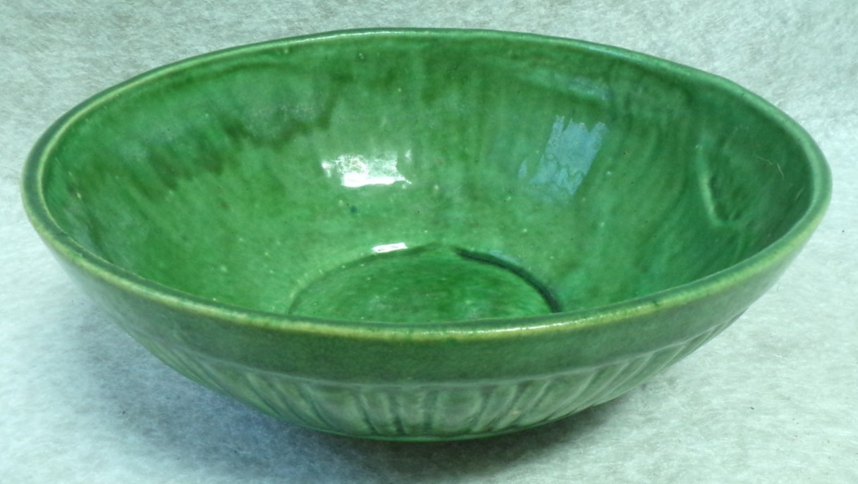 CALWEST VINTAGE GREEN EARTHENWARE POTTERY CERAMIC SERVING BOWL #2 MADE IN USA