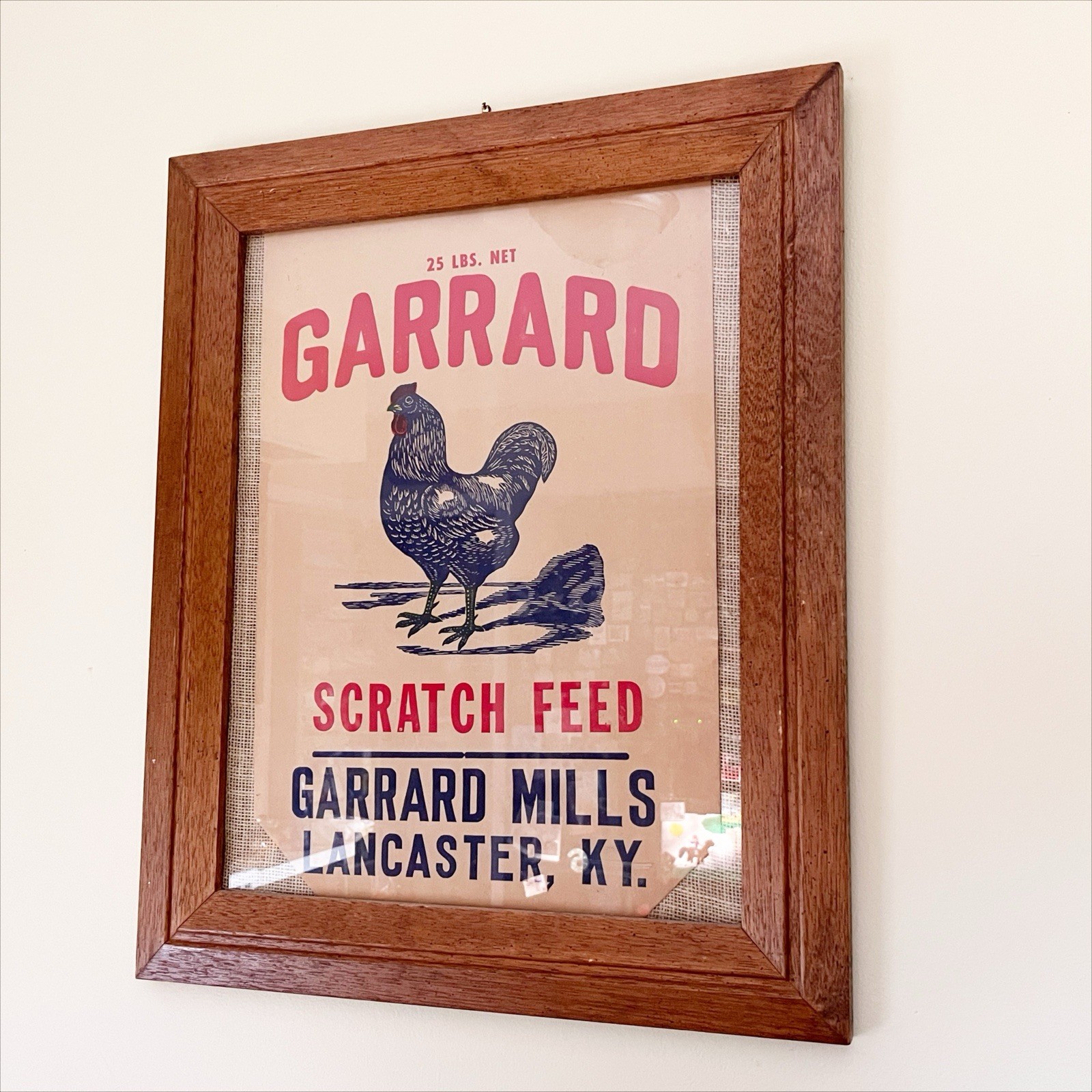 Vintage Paper Feed Sack Chicken Hen Garrard Mills Lancaster Kentucky farmhouse