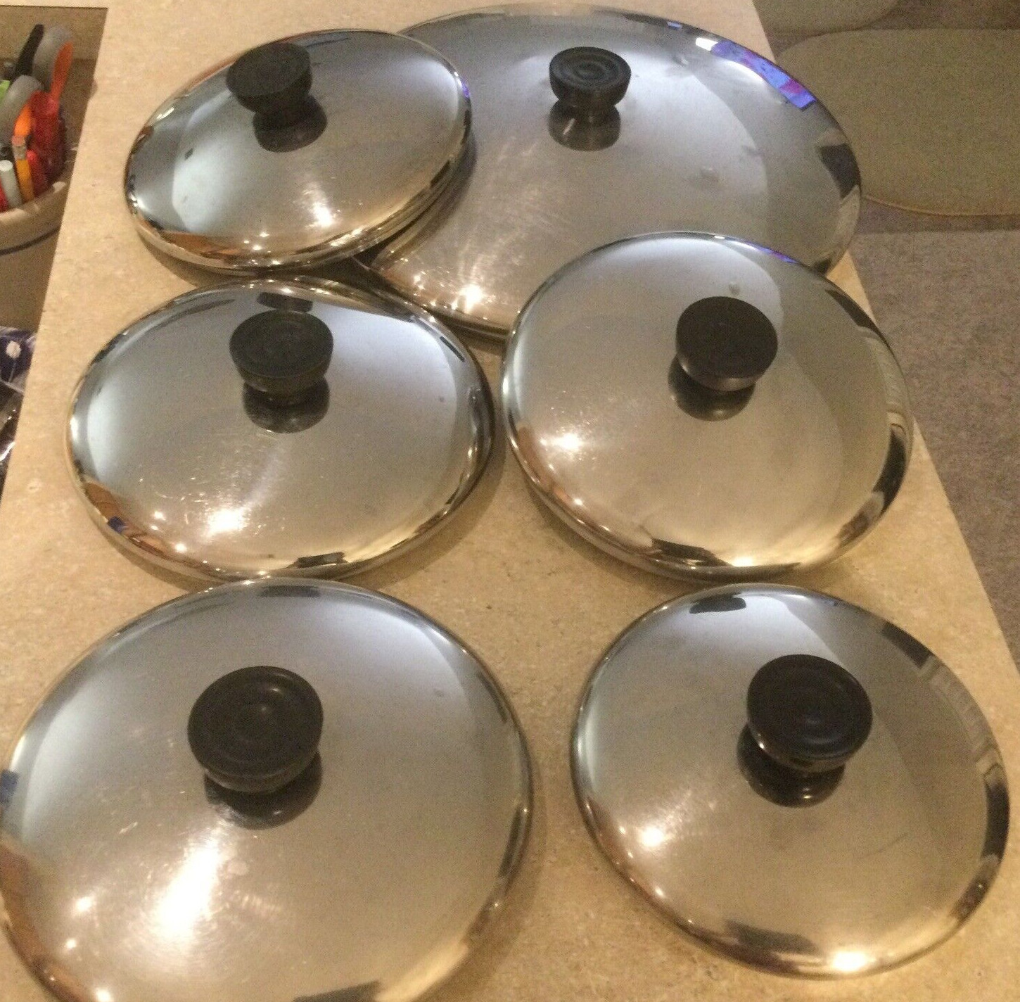 Vtg 1801 Revere Ware Stainless Steel Replacement Lids ONLY-5 3/8,6,7, 12 SIZE