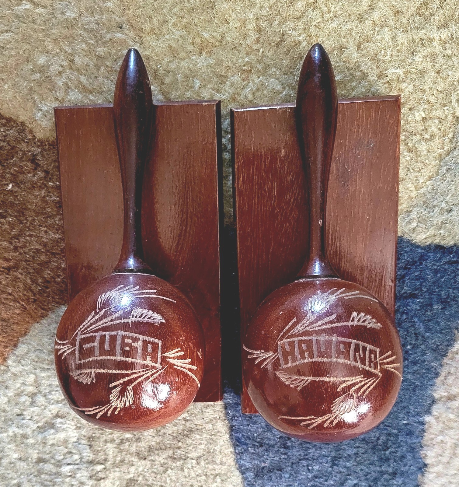 Herrera Carved Havana & Cuba on Mahogany Maracas Caribbean Decor & Mementos