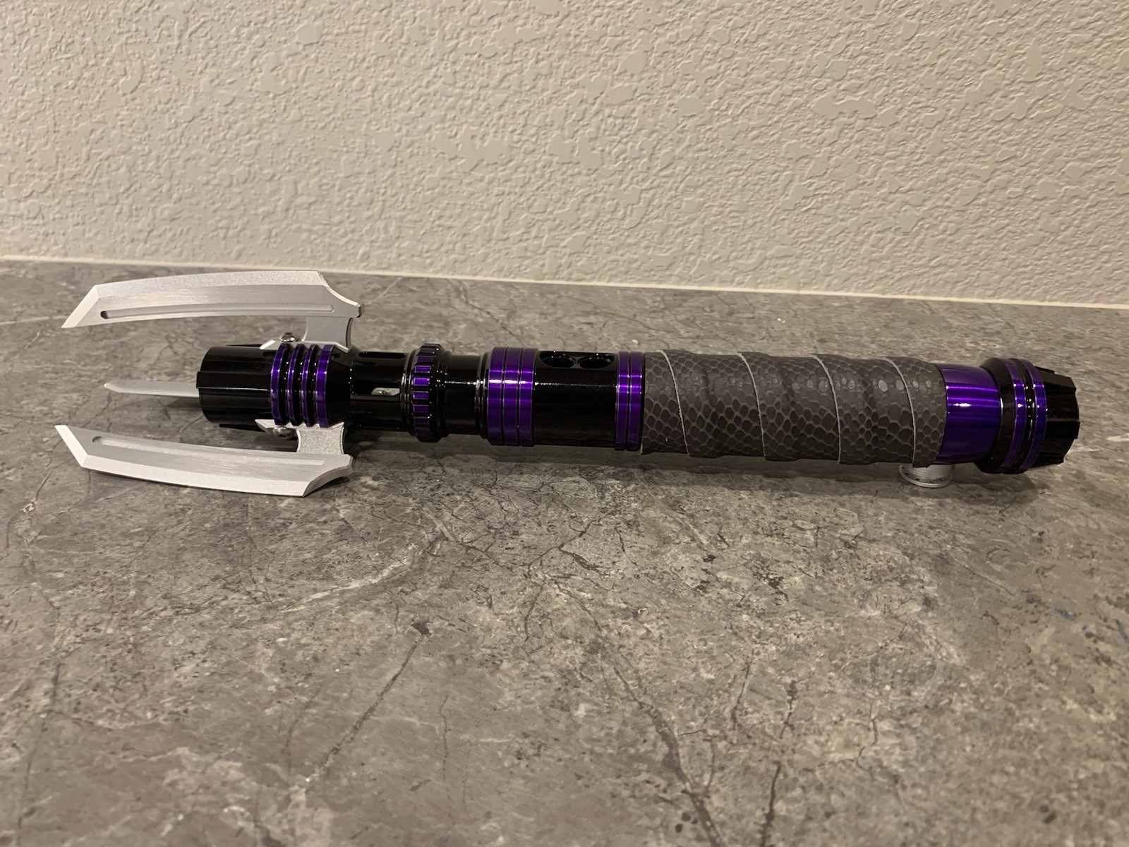 Saberforge Malice Wrapped Purple Powdercaot Grey Cobra Wrap Empty Lightsaber