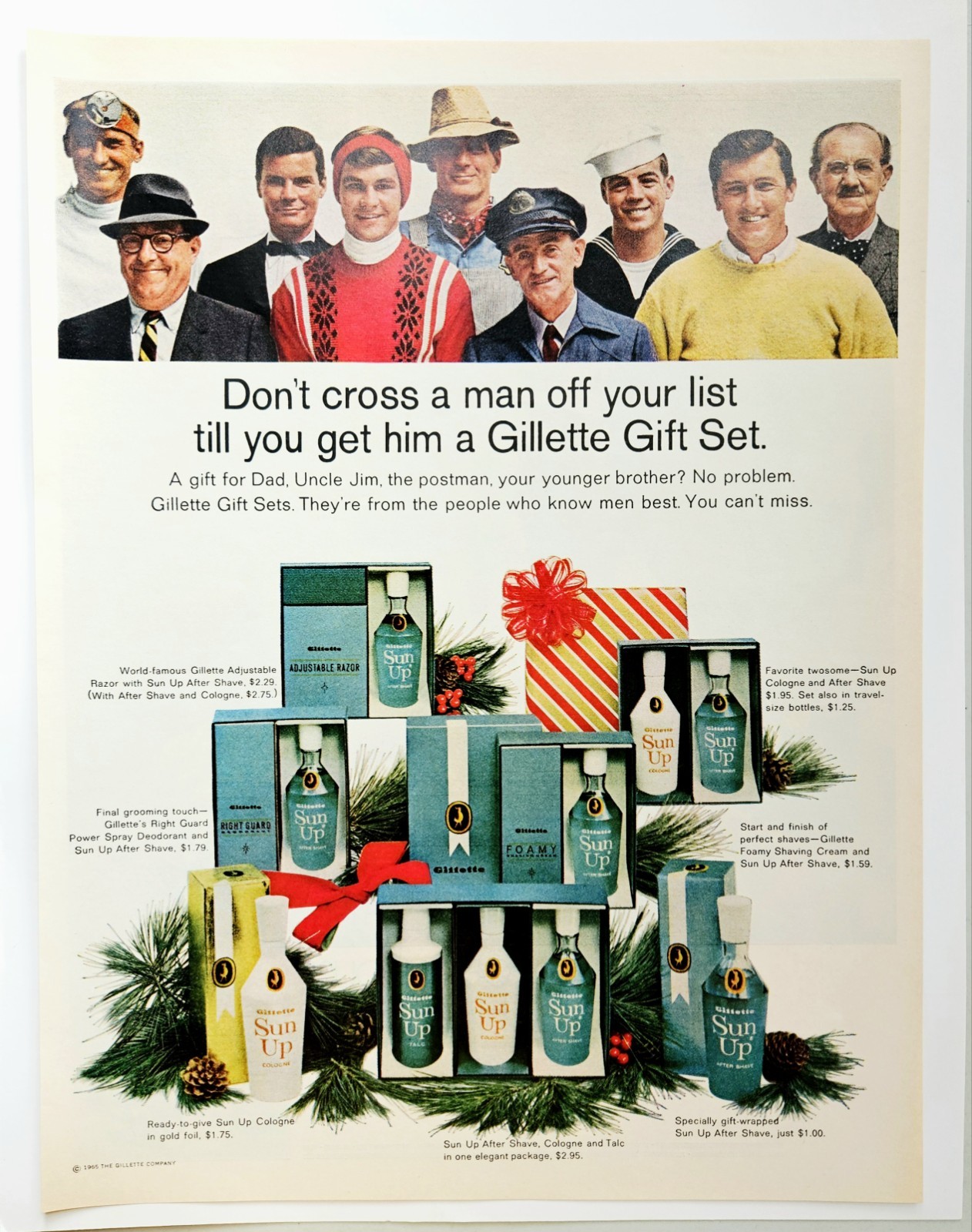Vintage 1965 Gillette Sun Up shaving cologne original gift set advertisement