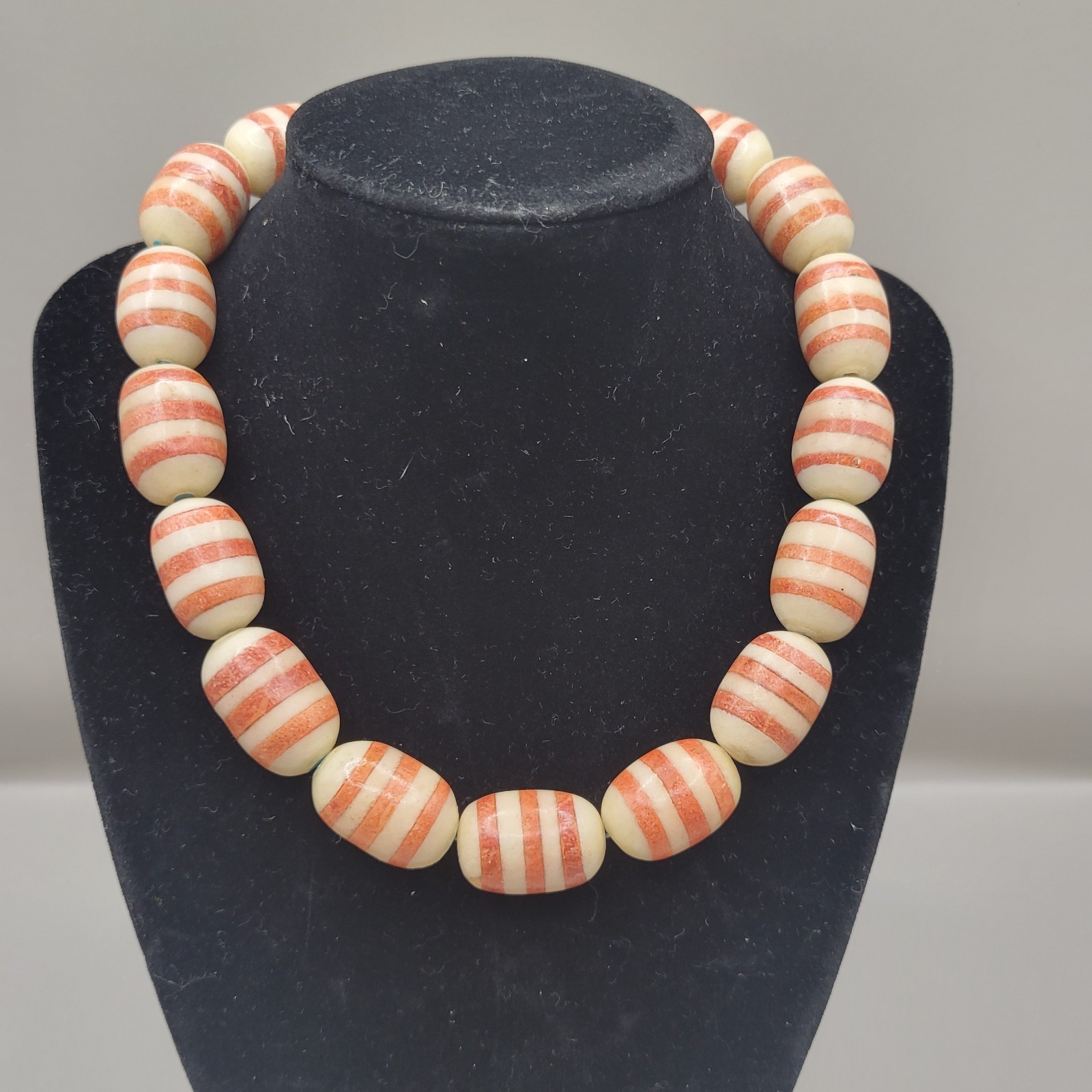 Vintage Etched Carnelian Agate Beads Necklace Made In Philippines