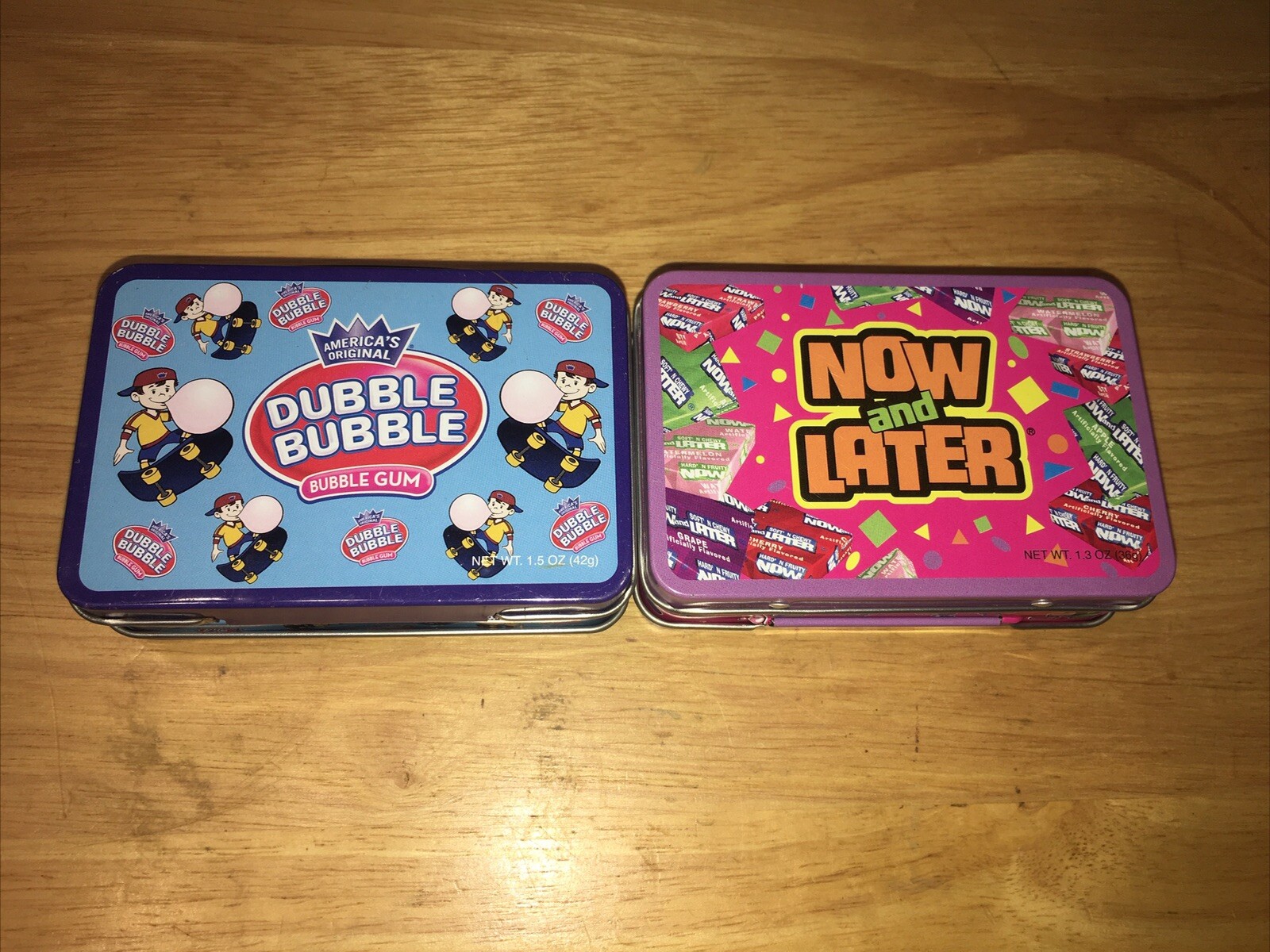 2008 MINI LUNCHBOXES CANDY TINS empty container NOW & LATER & DUBBLE BUBBLE 5.5”