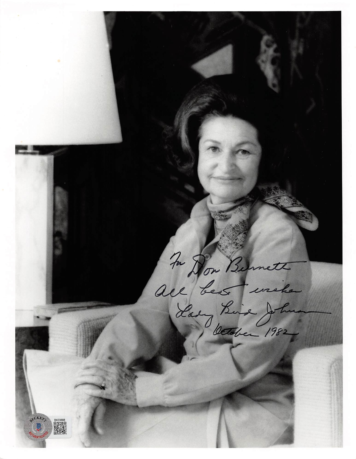 Lady Bird Johnson First Lady “For Don Burnett” Signed 8×10 Photo BAS #BK03888