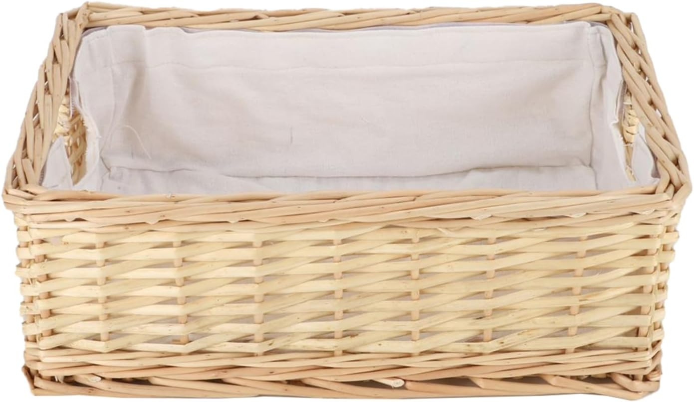 Stylish Rectangular Wicker Storage Basket with Lining and Handle for Organizing