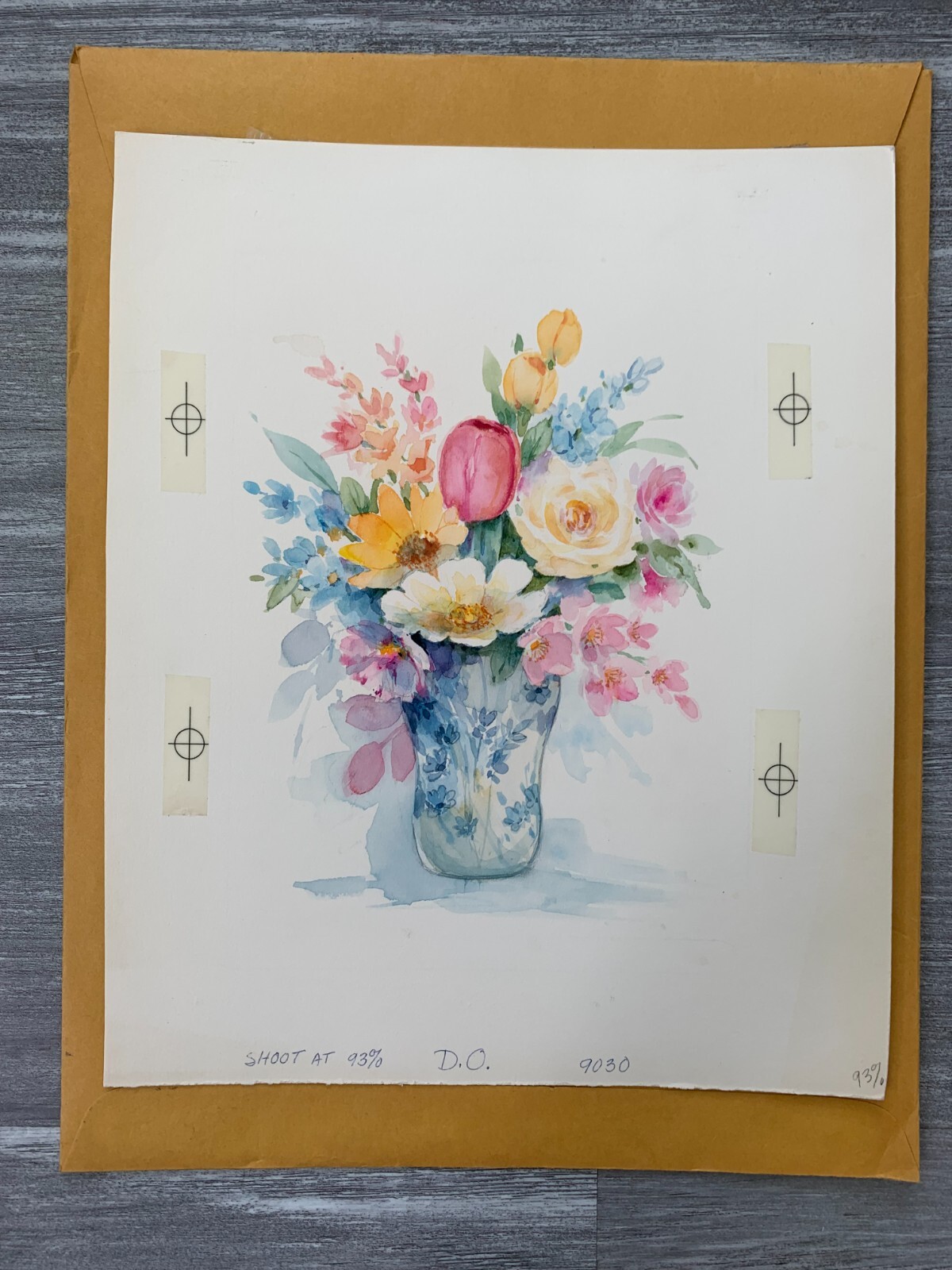 HAPPY ANNIVERSARY Flowers in Blue and White Vase 8×9.5″ Greeting Card Art 9030