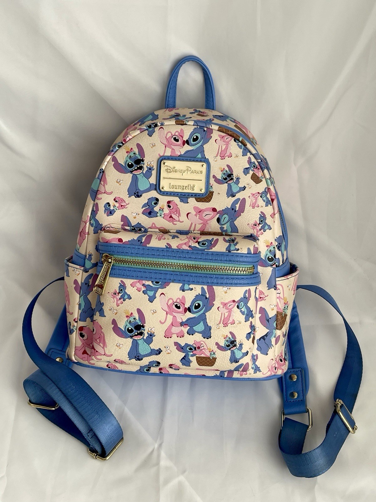 Disney Park Stitch & Angel Valentine All Over Mini Backpack 2024 Hearts Kiss Lov