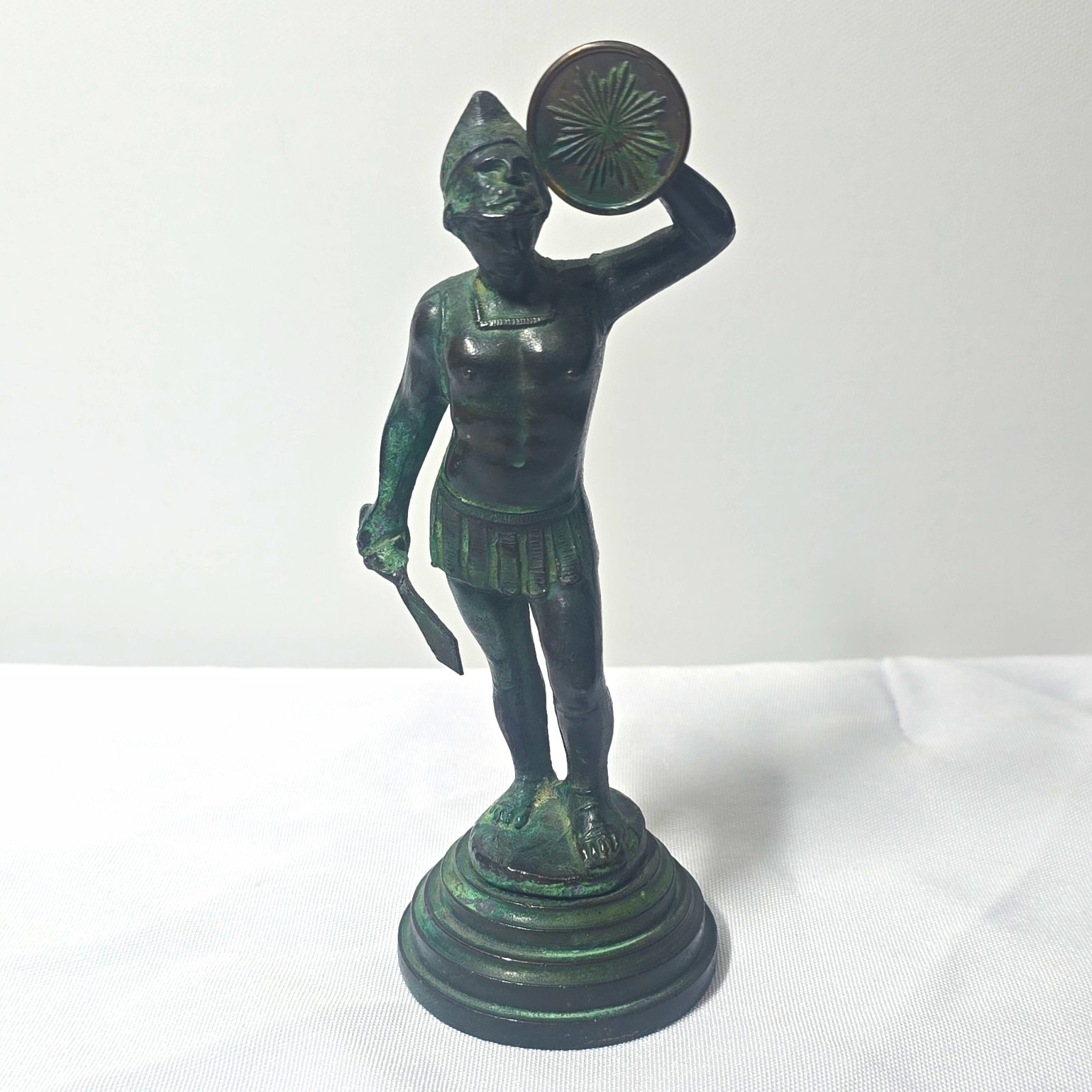 Warrior Metal Figurine, Historical, Patina, 3D Effect, Green/Black, 6in Tall