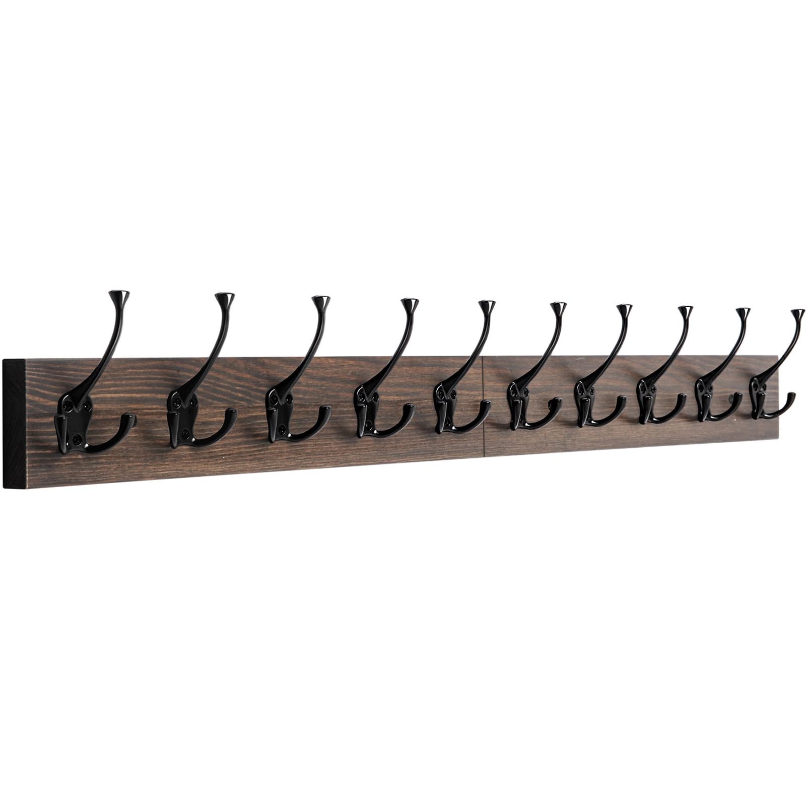 IBosins Wall Mounted Coat Rack with 10 Decorative Hooks, 34” Long, Old Wood Col