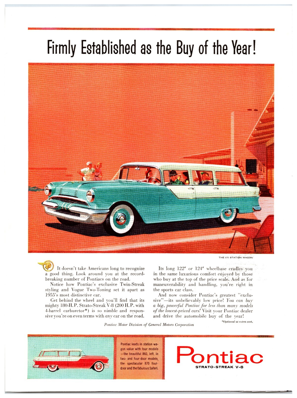 1955 Pontiac 870 Station Wagon – Original Print Ad (8.5in x 11in) Advertisement