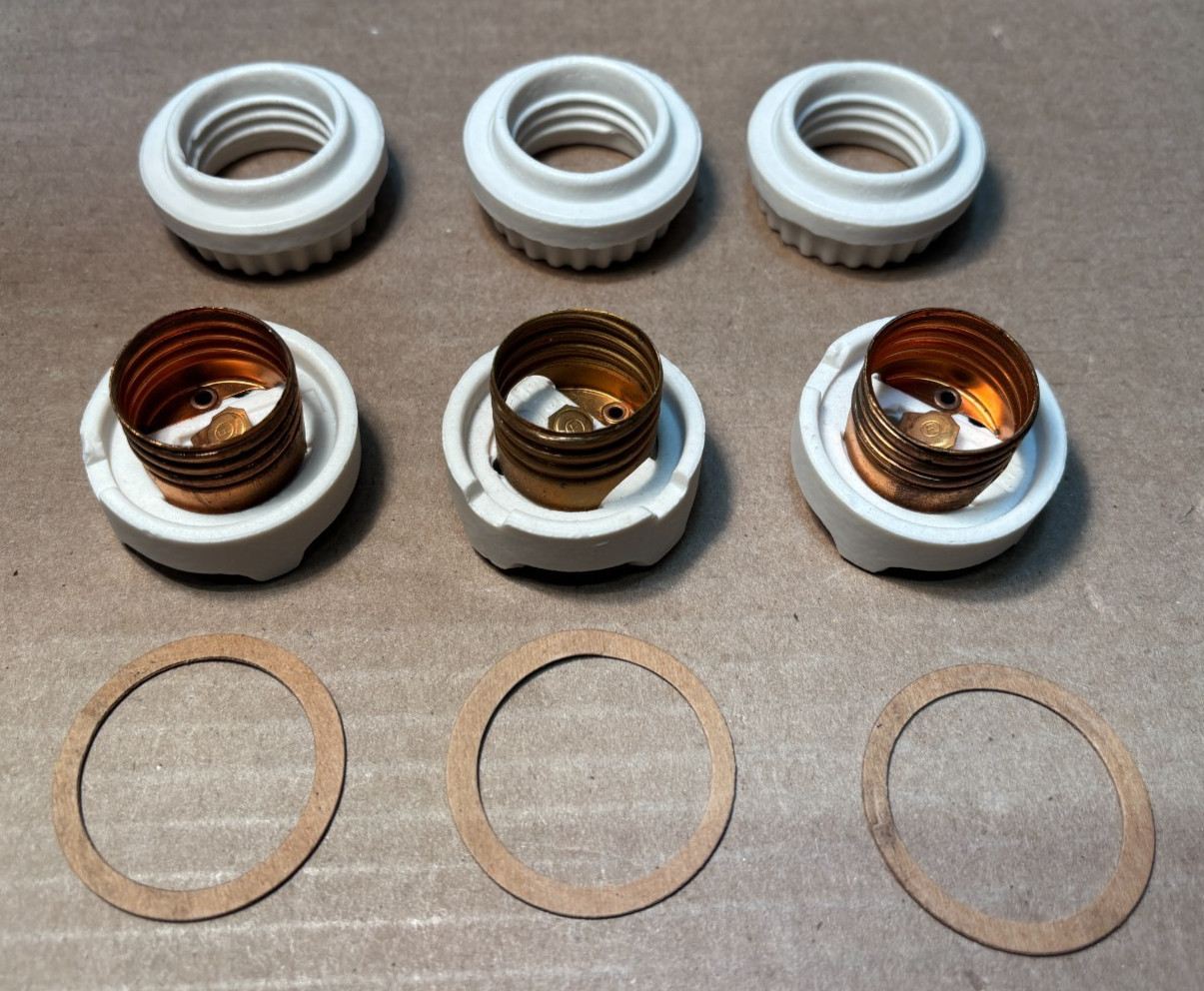 Light Socket E26 Medium Base Ceramic Ring Three Lot Set Vtg Part #N48