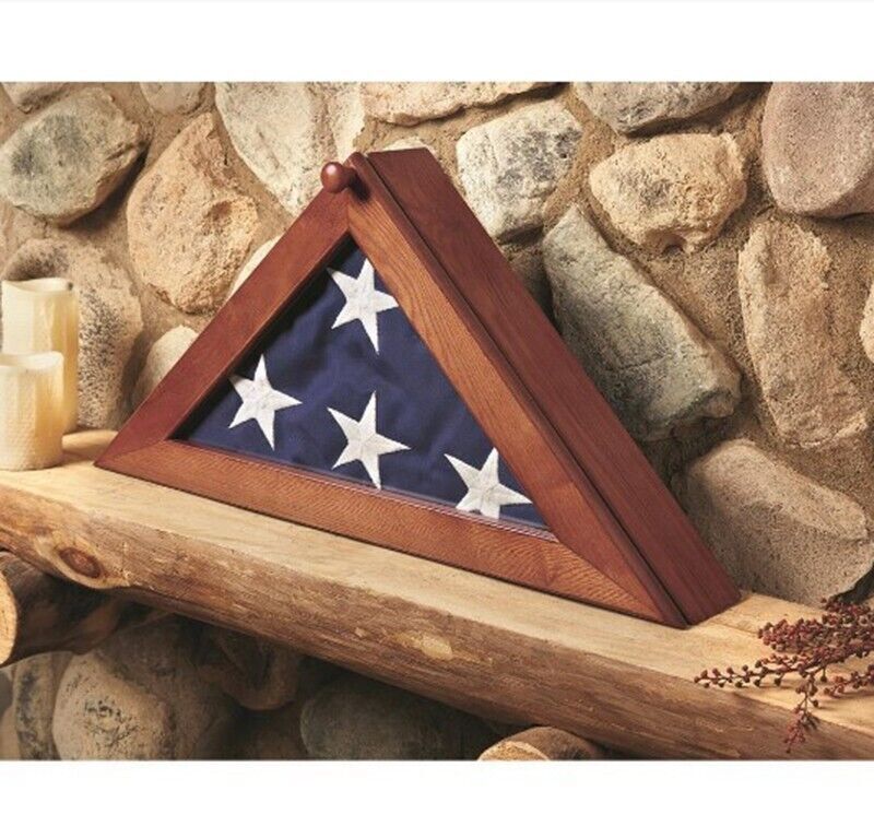 Flag Display Case Glass Top Window Screw-down Closure Wood Frame Walnut Finish