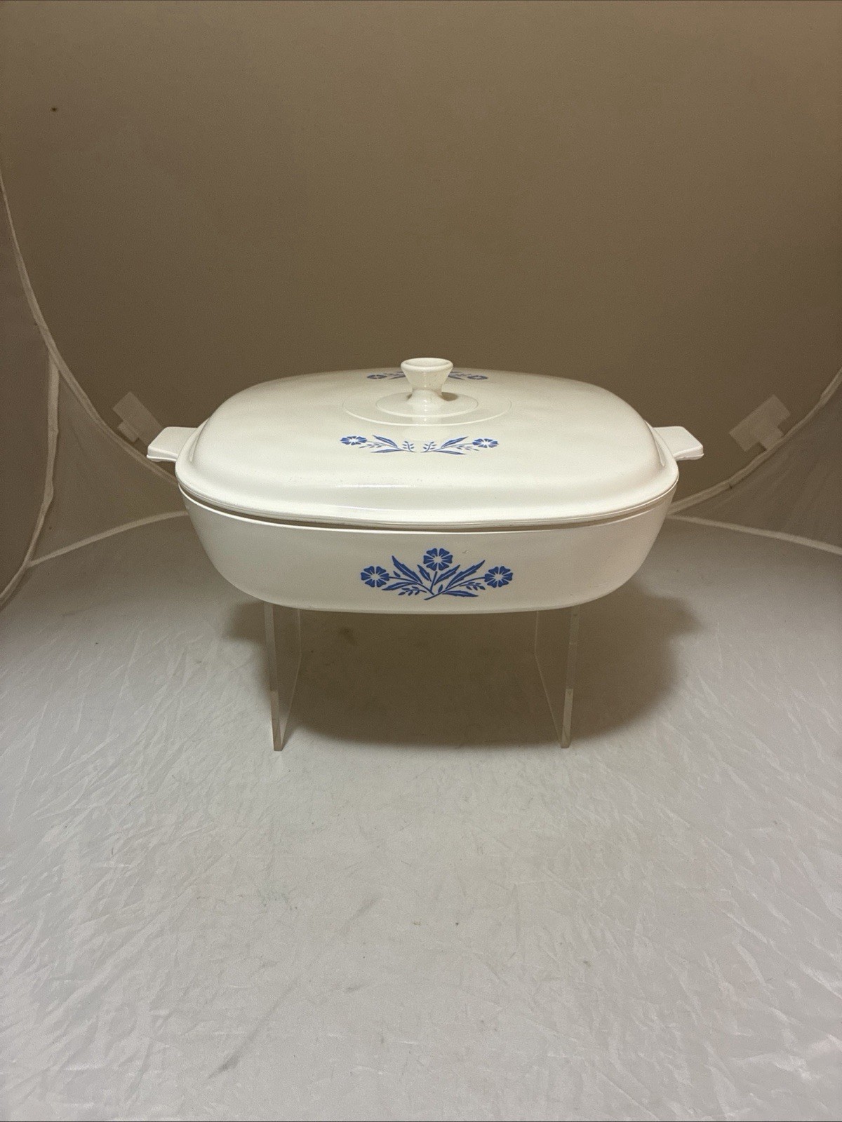 Corning Pyroceram Cornflower Blue 10” Casserole White Lid Factory Flaw ‘60-‘61