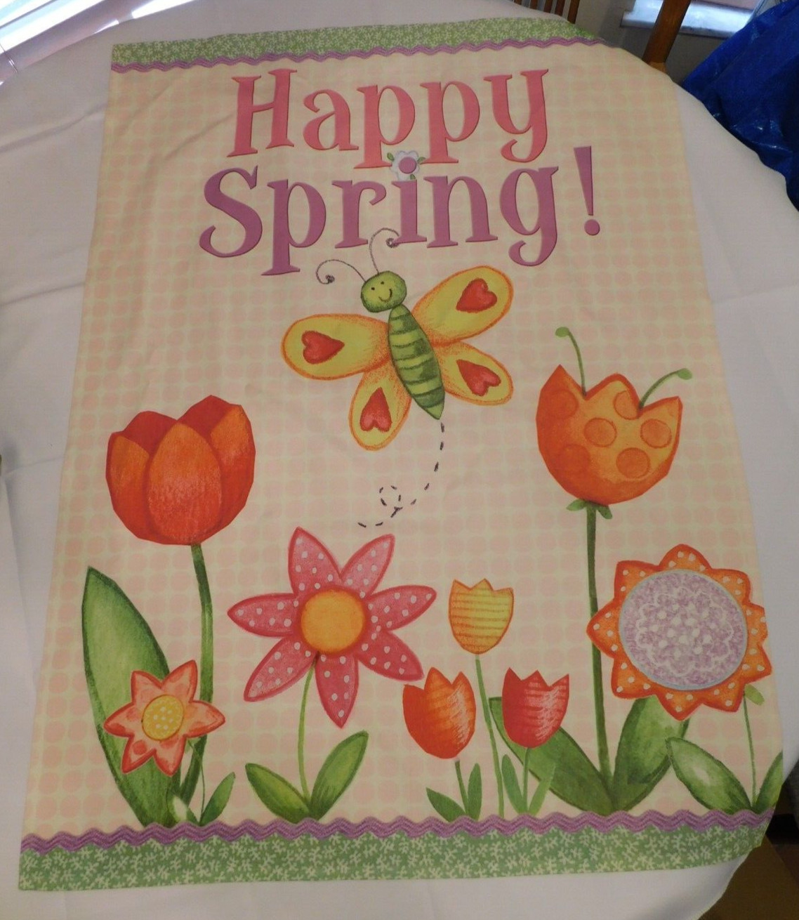 Unbranded “Happy Spring” Wall Banner Flag Flowers Butterfly 28″ X 39″ Colorful