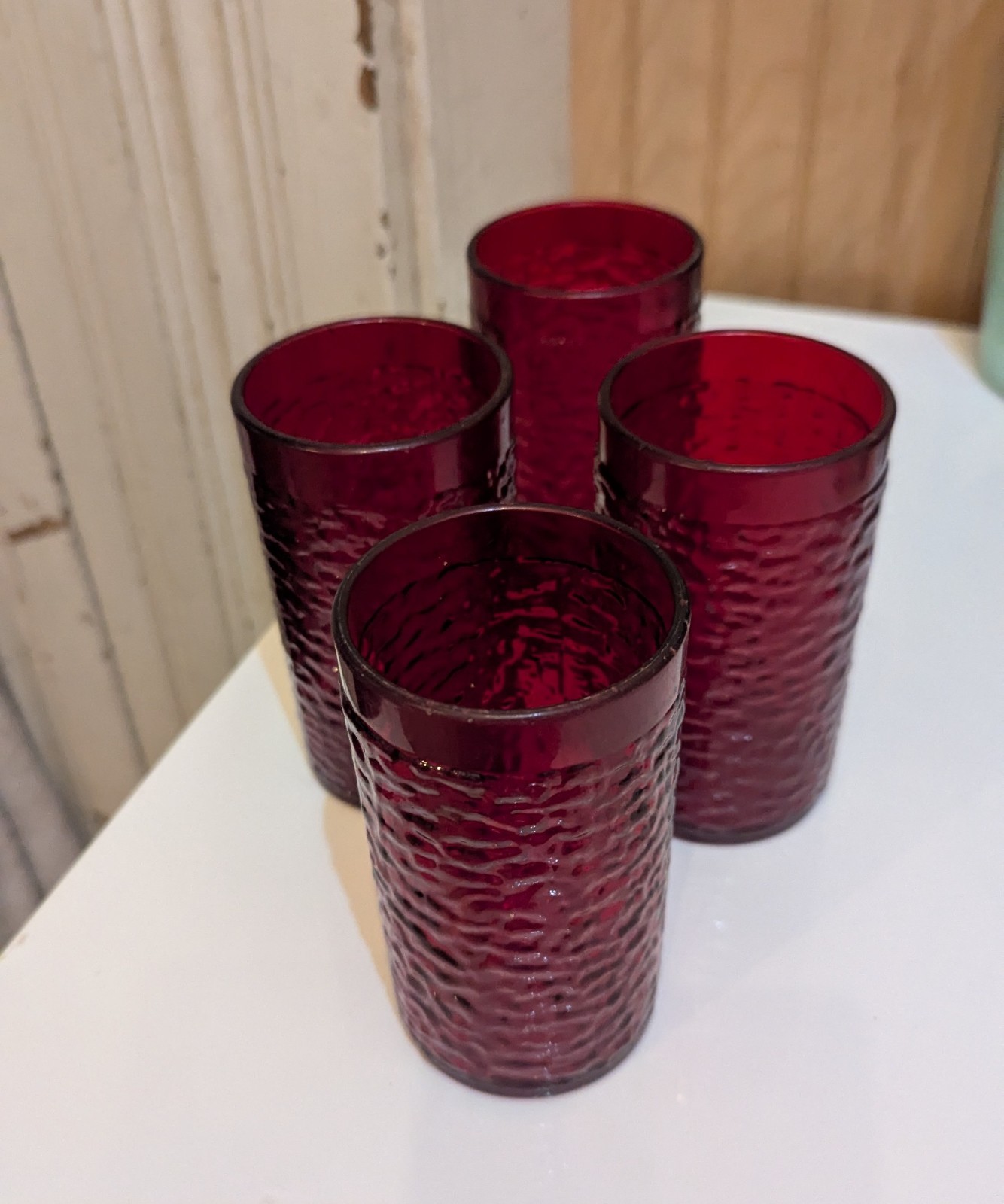 Vtg (4) Red Plastic Pizza Hut Cups 9.5 Oz Cups, Fast Food Collectible