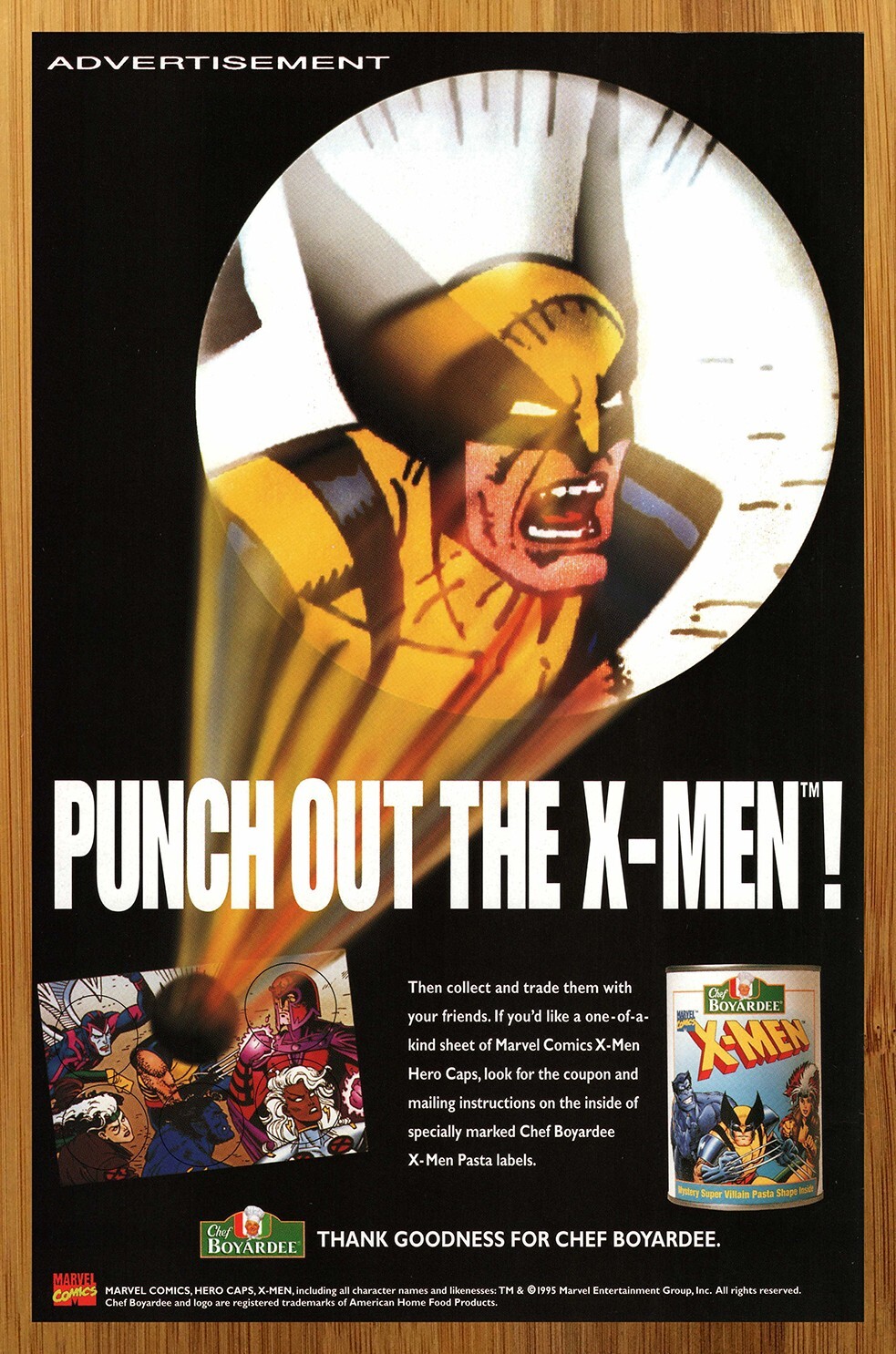 1995 Chef Boyardee X-Men Marvel Hero Caps Print Ad/Poster Pogs Arthur Adams Art