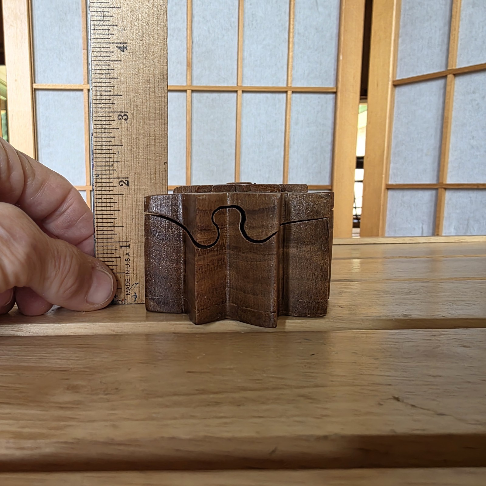 Sun Face Puzzle Box Ring/Stash/Presentation Wood Unique Carved 3×2″ Felt Lined